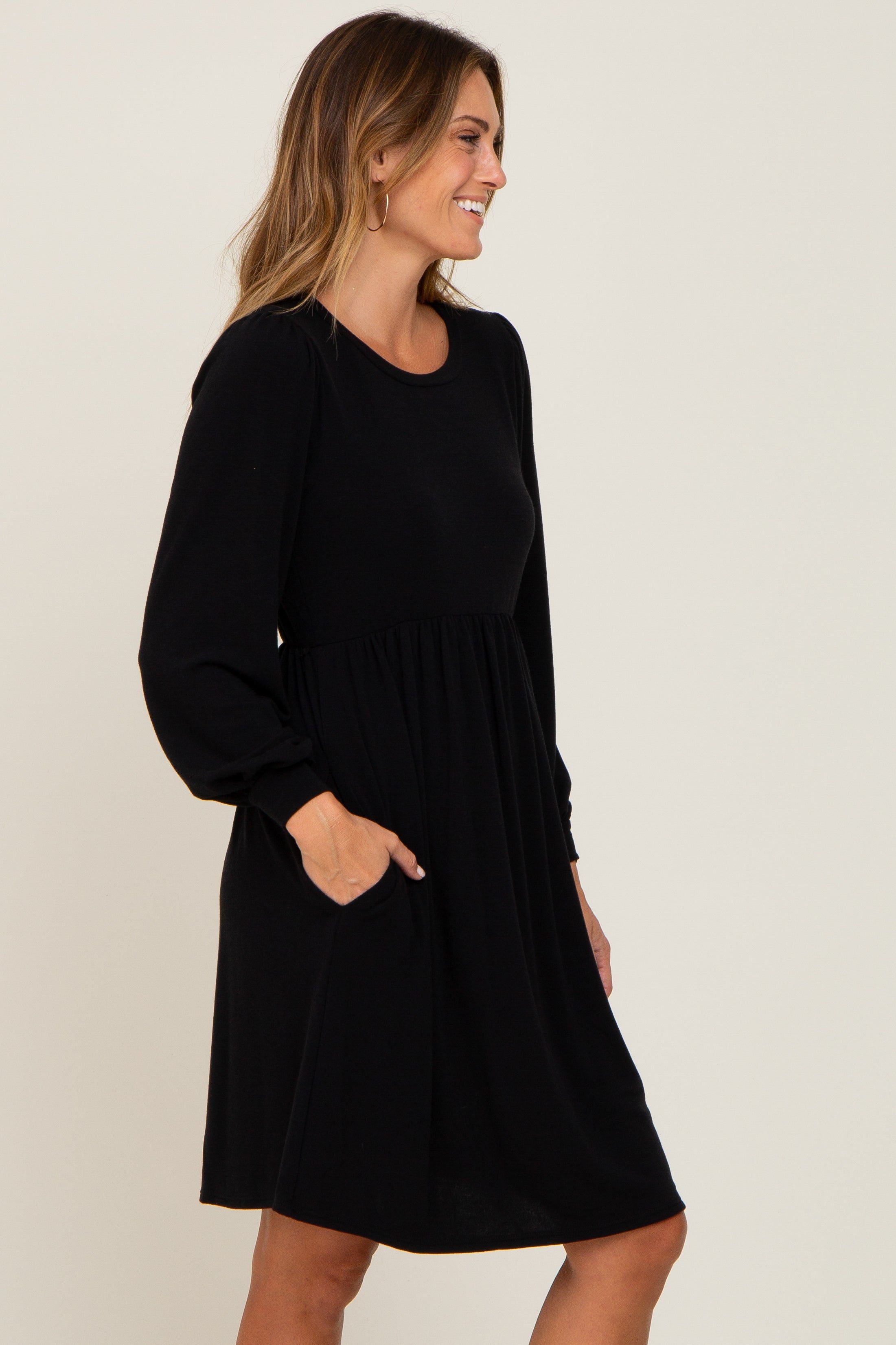 Black Terry Knit Long Sleeve Dress sold by Pinkblush product image thumbnail 2