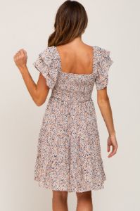 Cream Floral Smocked Tiered Dress sold by Pinkblush