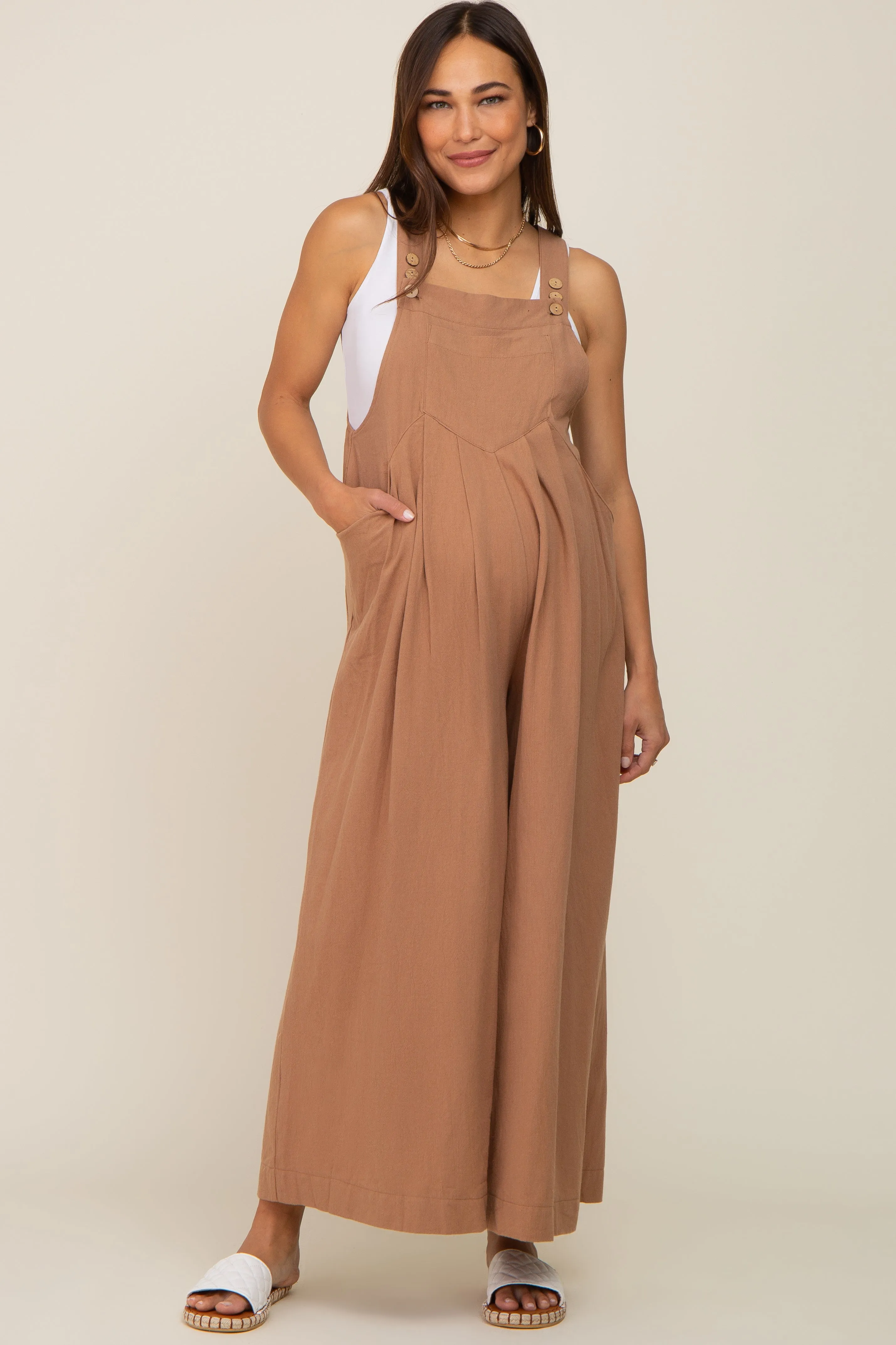 Mocha Maternity Wide Leg Jumpsuit sold by Pinkblush product image thumbnail 4