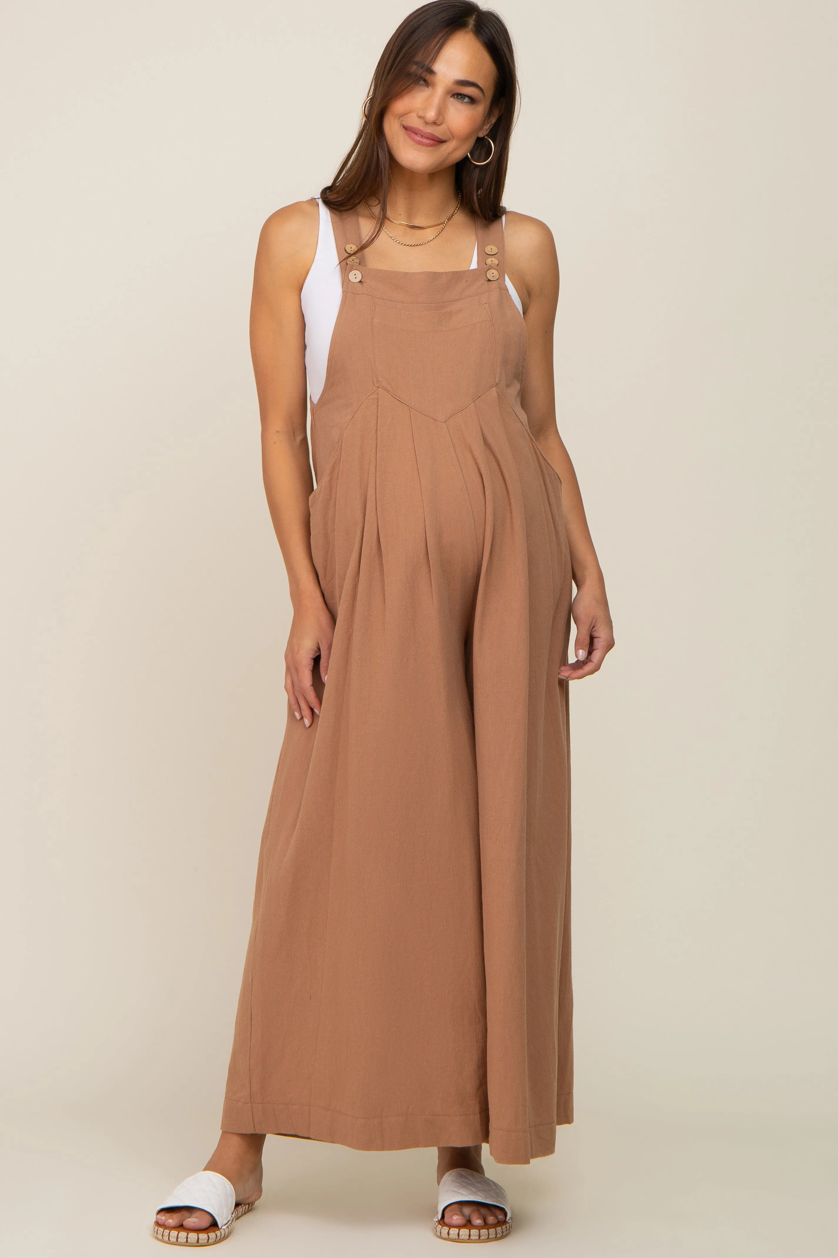 Mocha Maternity Wide Leg Jumpsuit sold by Pinkblush