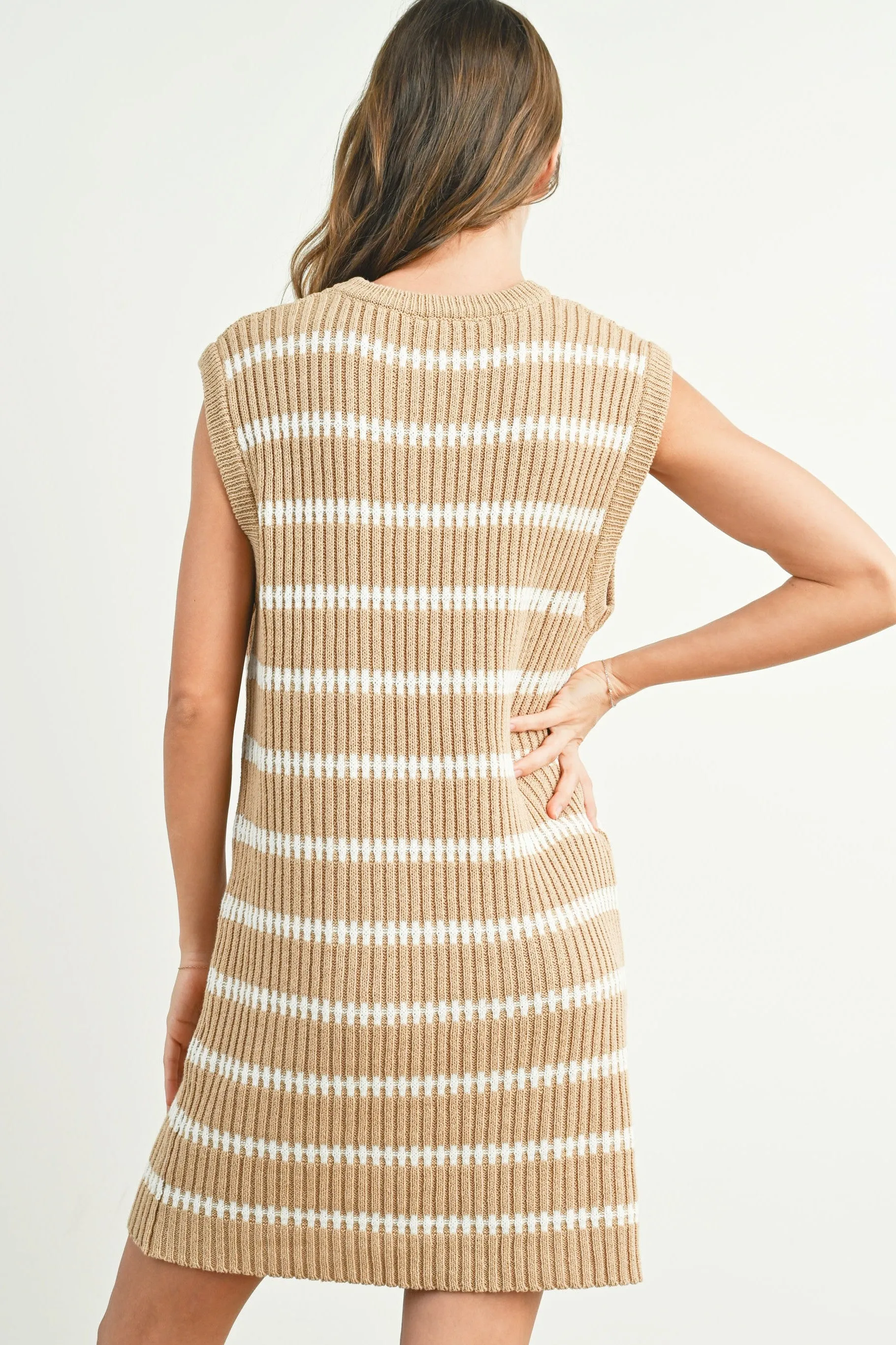 Taupe Striped Sweater Knit Sleeveless Dress sold by Pinkblush product image thumbnail 5