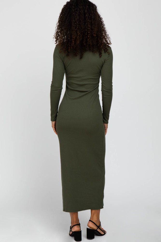 Olive Ribbed Long Sleeve Maxi Dress sold by Pinkblush product image thumbnail 3
