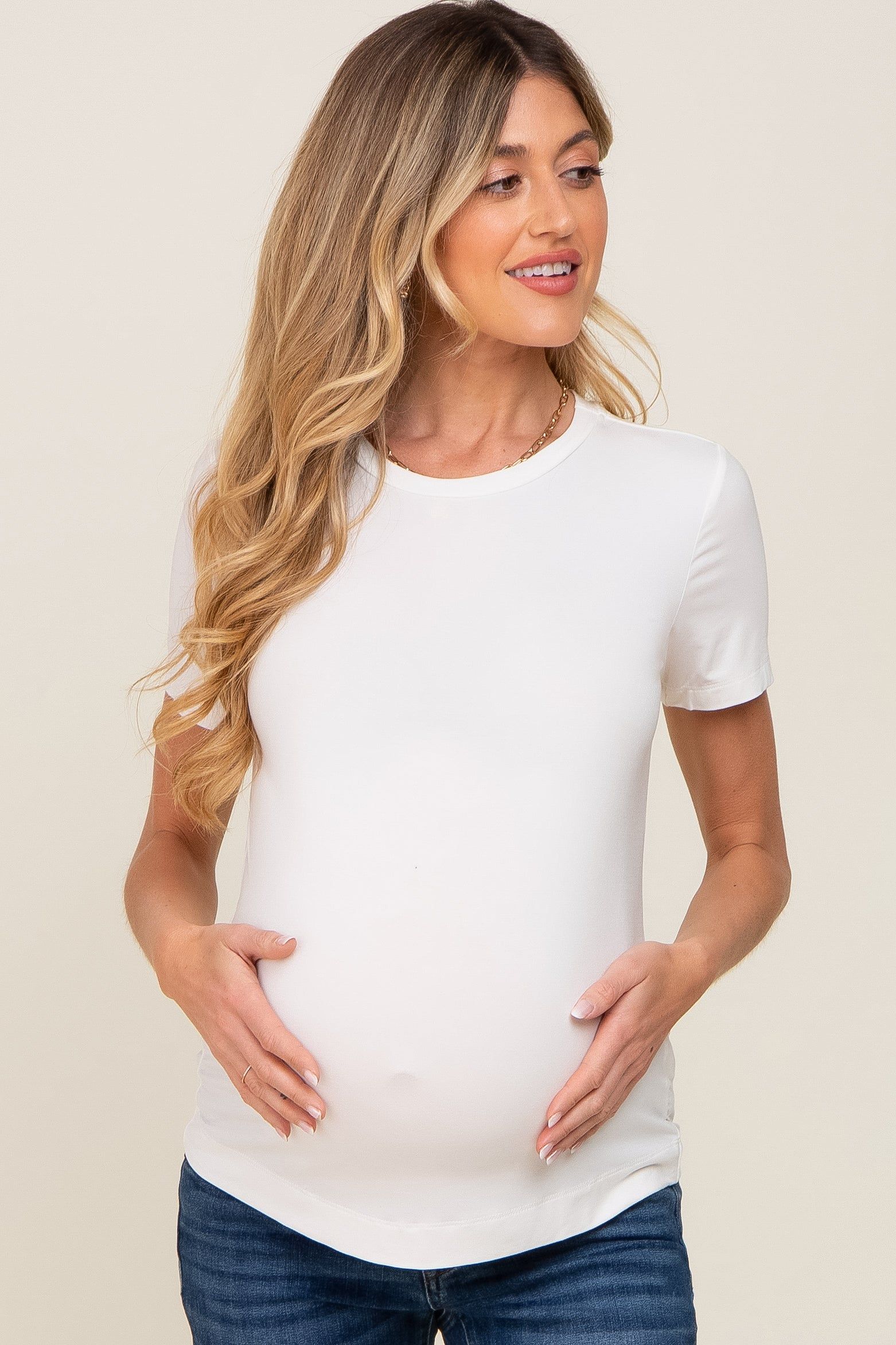 White Short Sleeve Maternity Top sold by Pinkblush