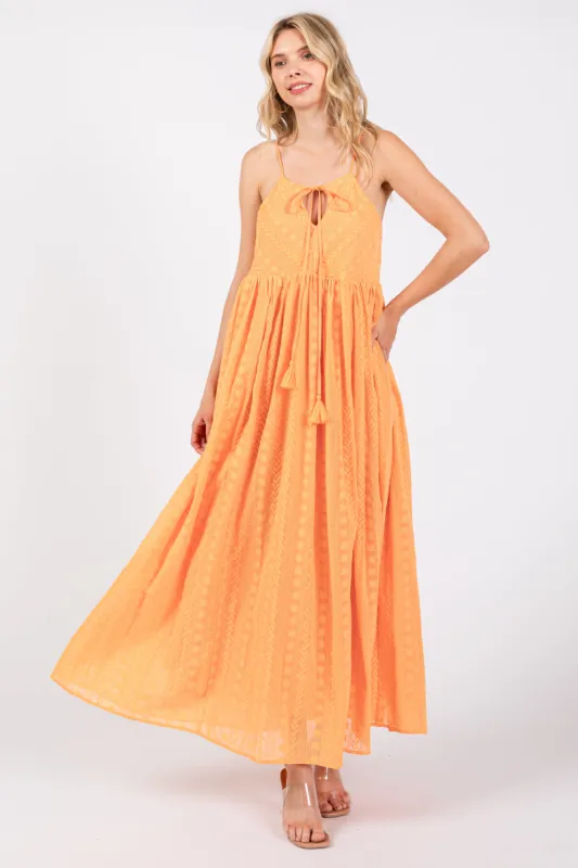 Orange Embroidered Tassel Tie Maxi Dress sold by Pinkblush