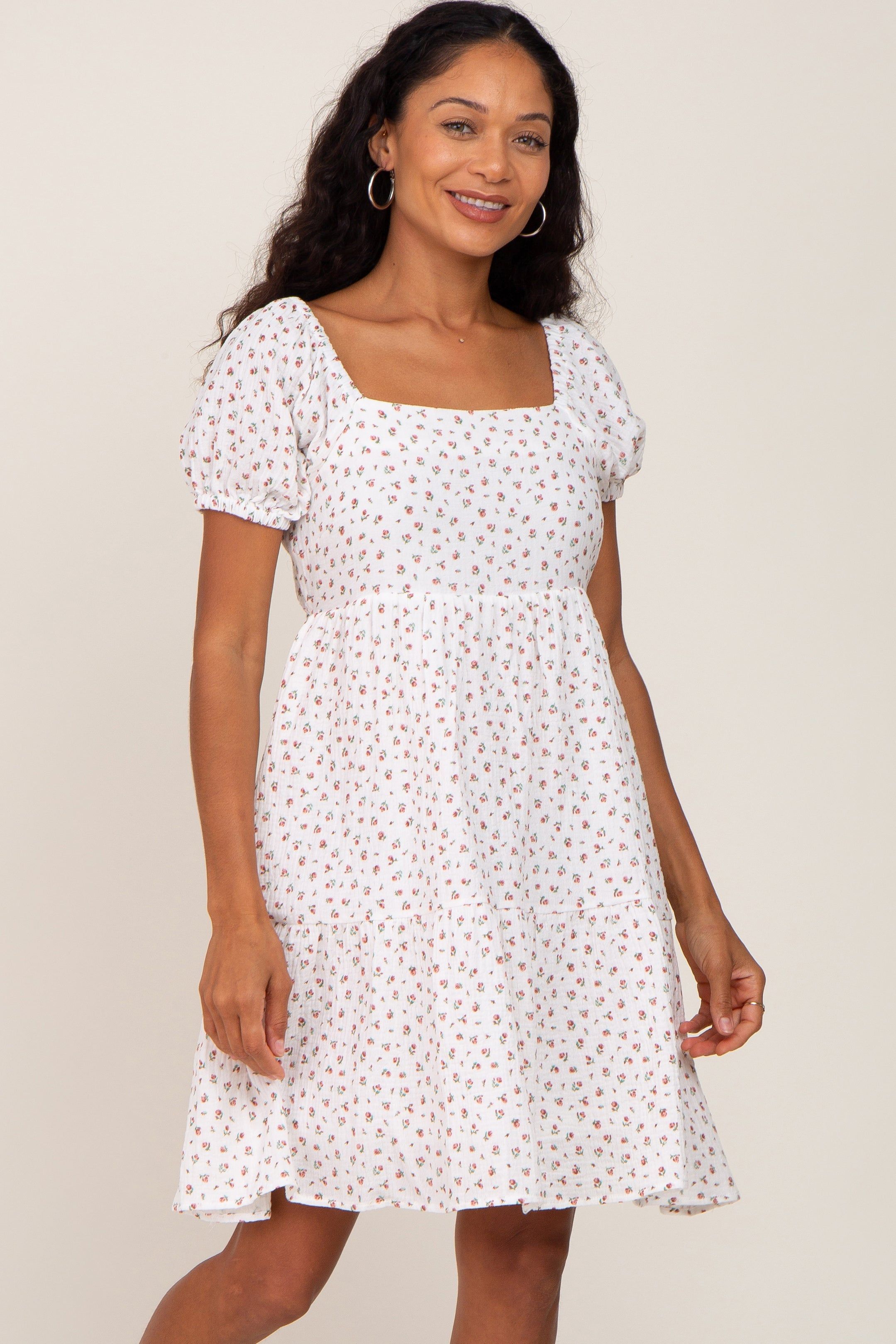 Ivory Floral Puff Sleeve Maternity Dress sold by Pinkblush product image thumbnail 5