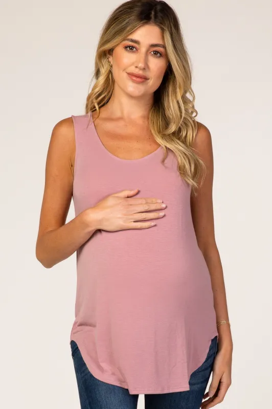 Mauve Sleeveless Round Hem Maternity Top sold by Pinkblush