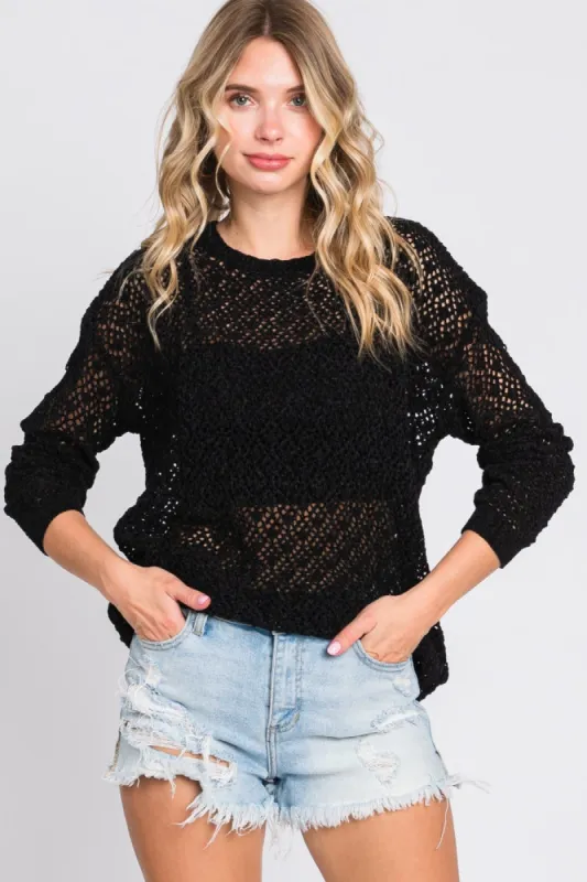 Black Chenille Open Knit Sweater sold by Pinkblush