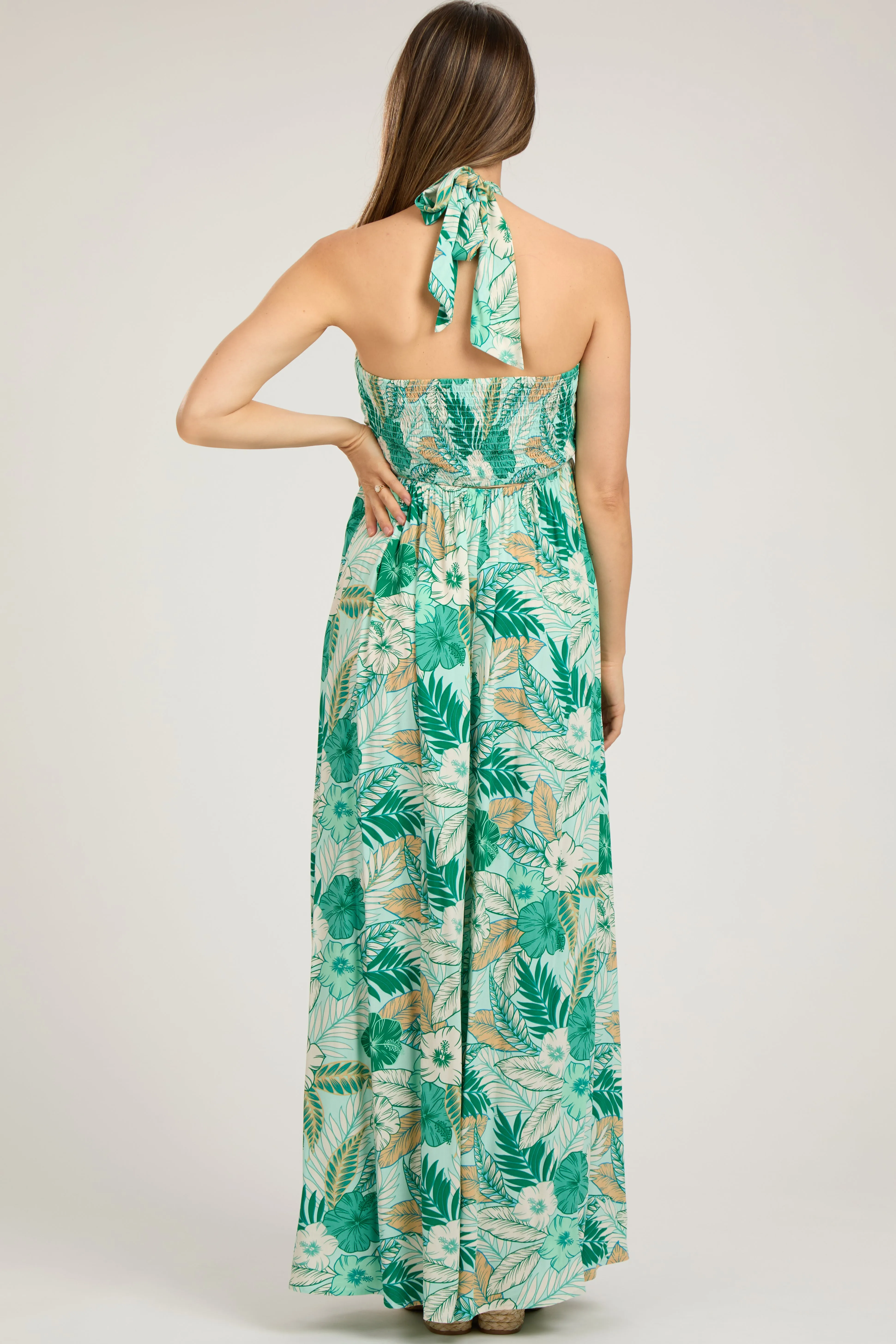 Light Blue Tropical Print Cutout Halter Neck Maternity Maxi Dress sold by Pinkblush product image thumbnail 3