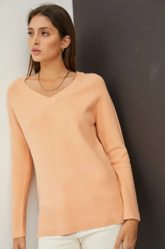 Peach V-Neck Basic Sweater sold by Pinkblush