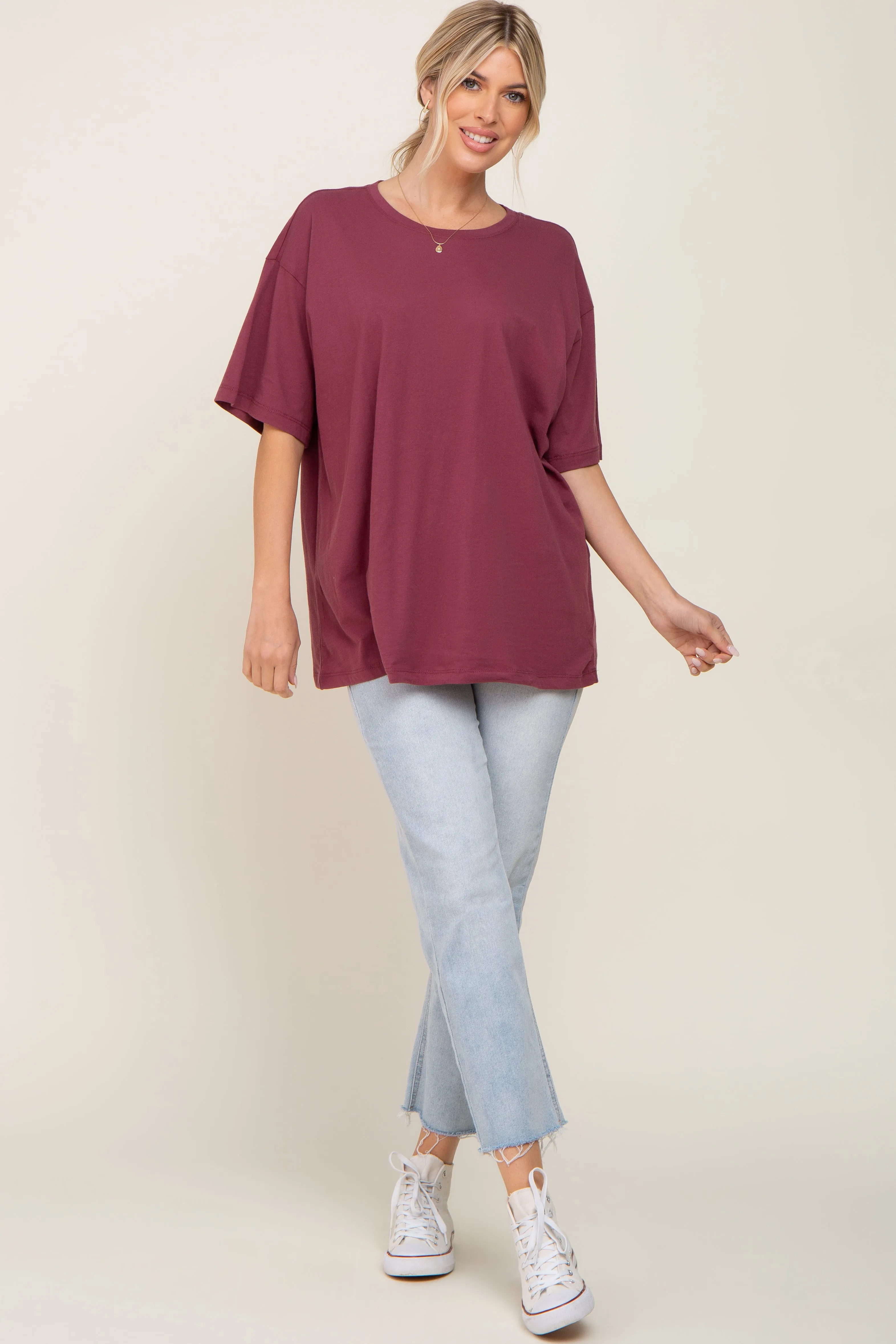 Burgundy Basic Oversized Tee sold by Pinkblush product image thumbnail 5