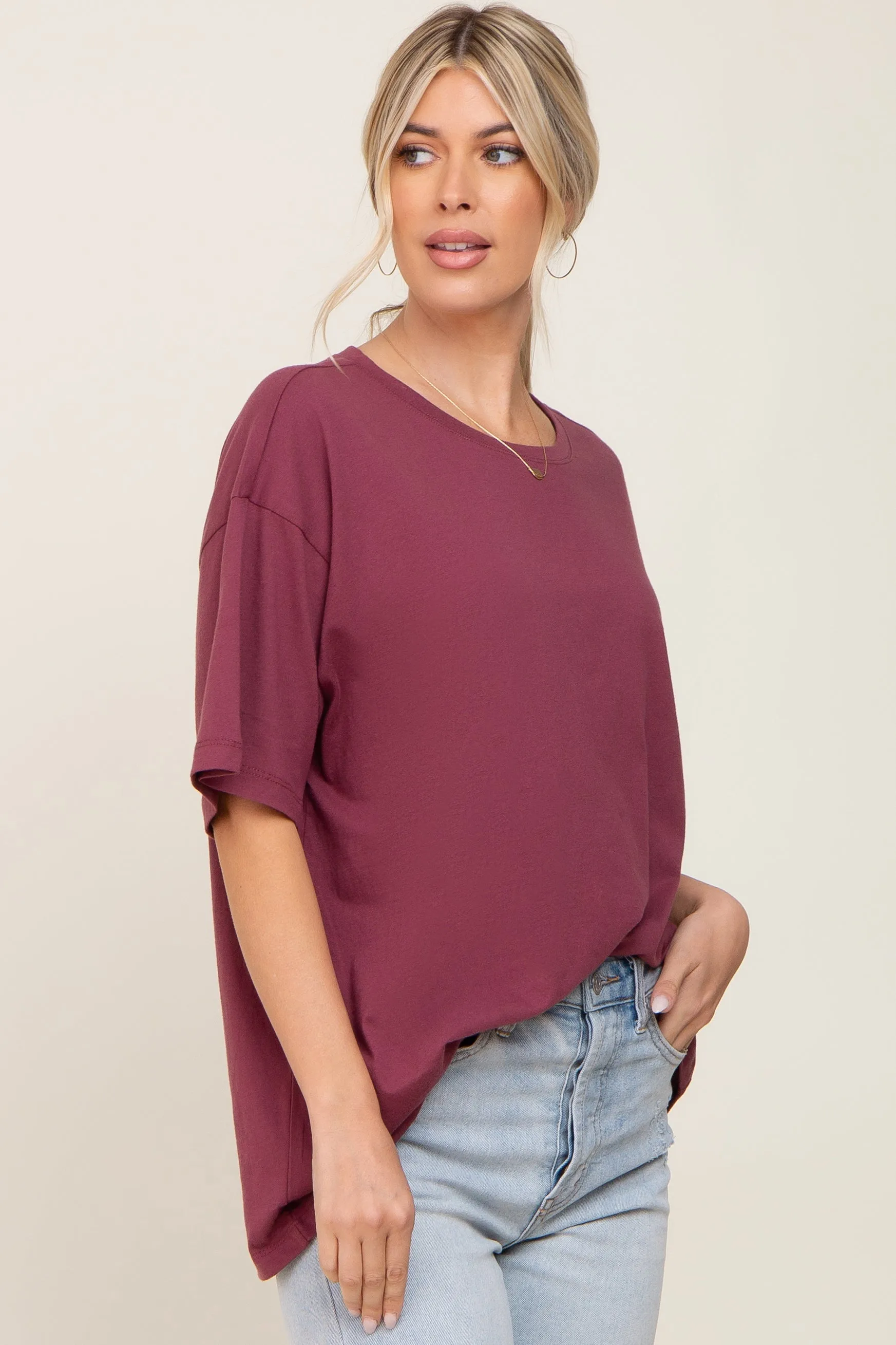 Burgundy Basic Oversized Tee sold by Pinkblush product image thumbnail 2