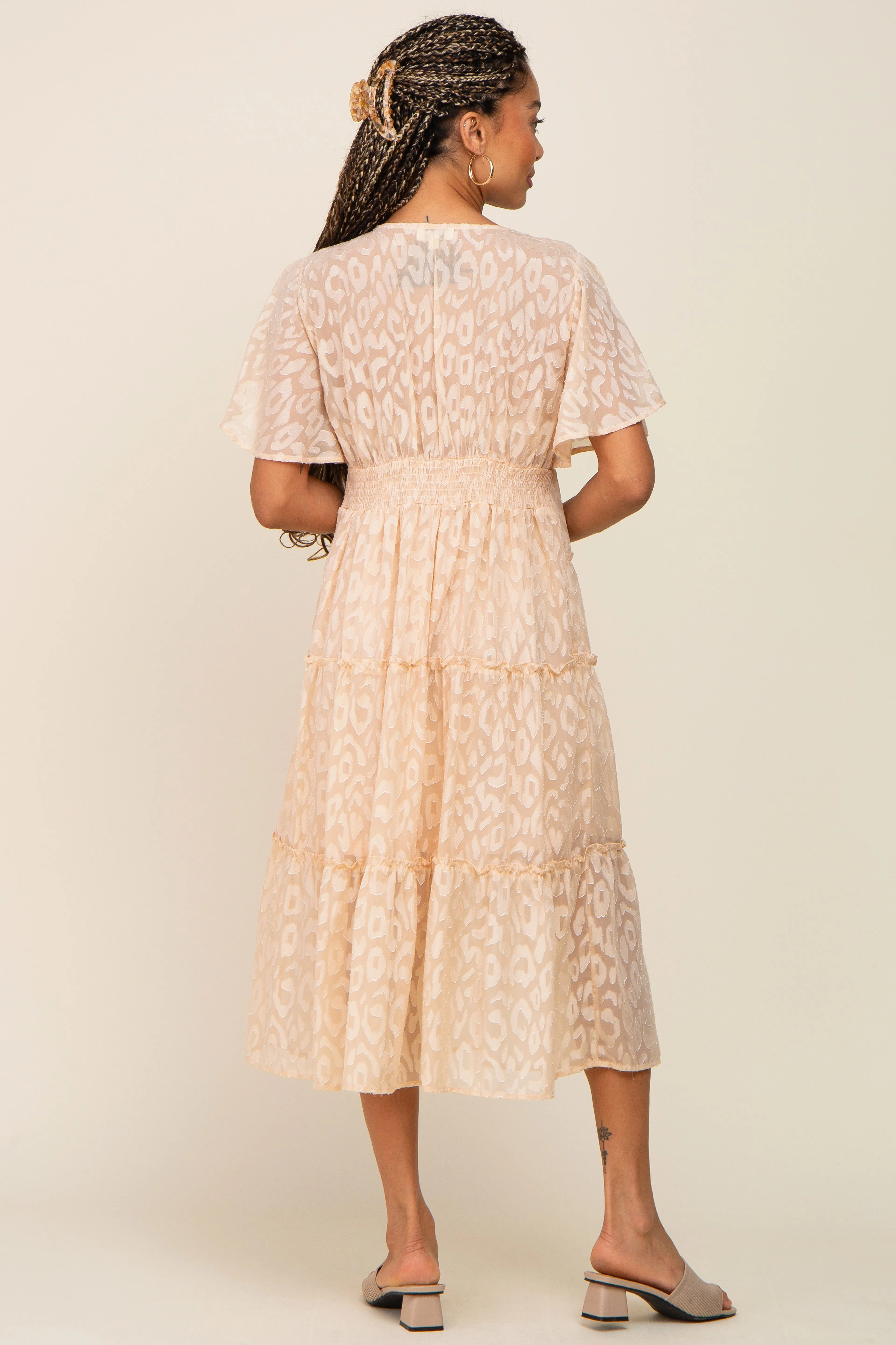 Beige Chiffon Animal Print Tiered Midi Dress sold by Pinkblush product image thumbnail 3