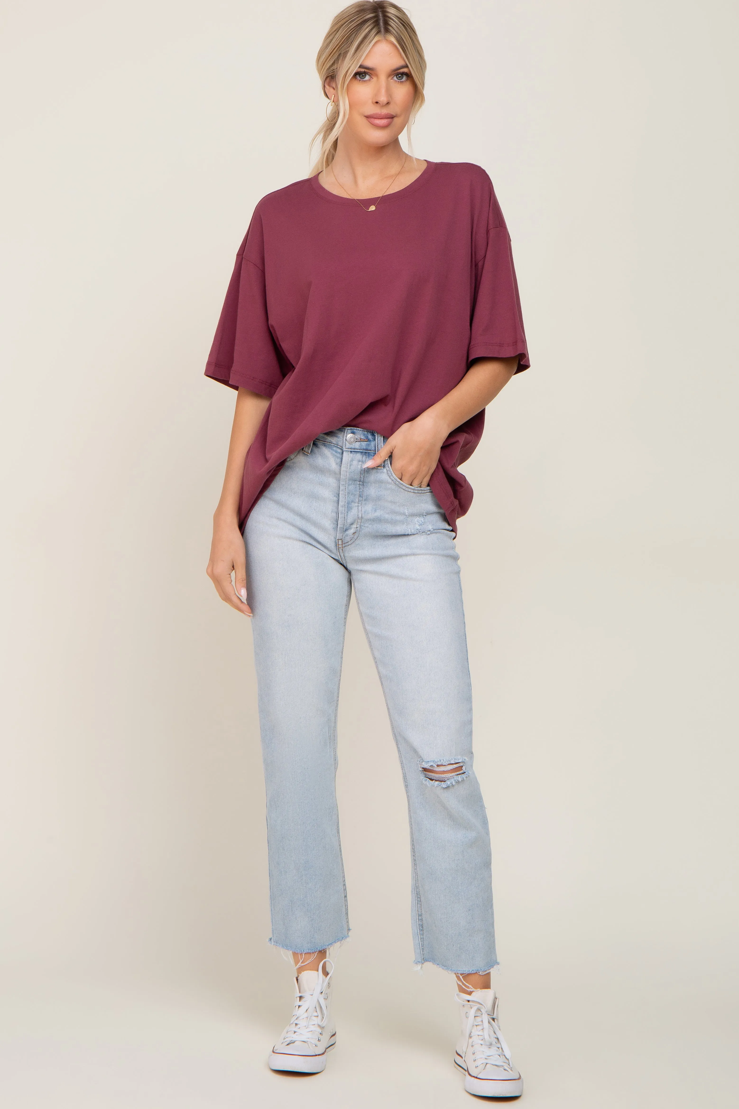 Burgundy Basic Oversized Tee sold by Pinkblush product image thumbnail 4