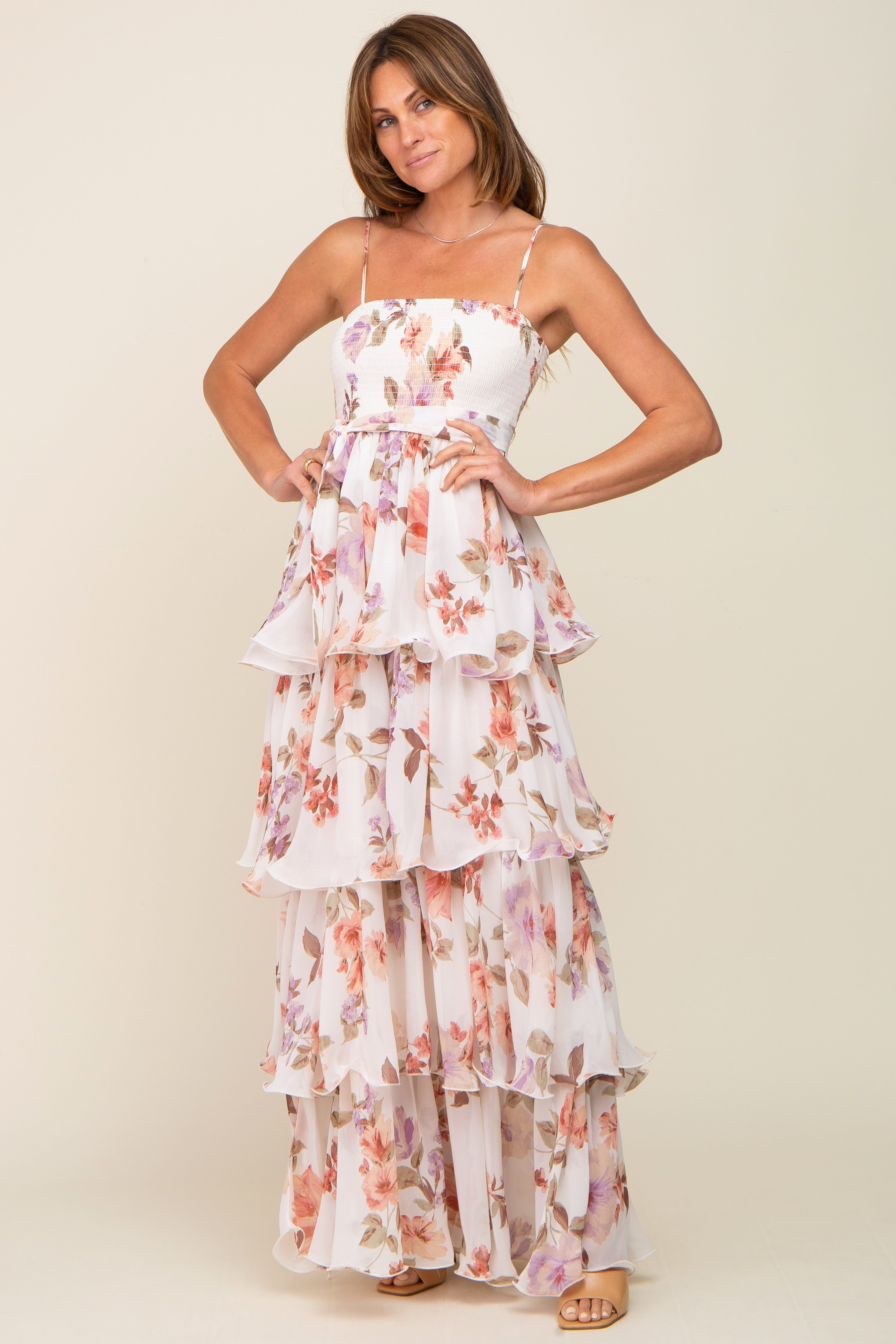 Lavender Floral Smocked Ruffle Tiered Maxi Dress sold by Pinkblush product image thumbnail 5