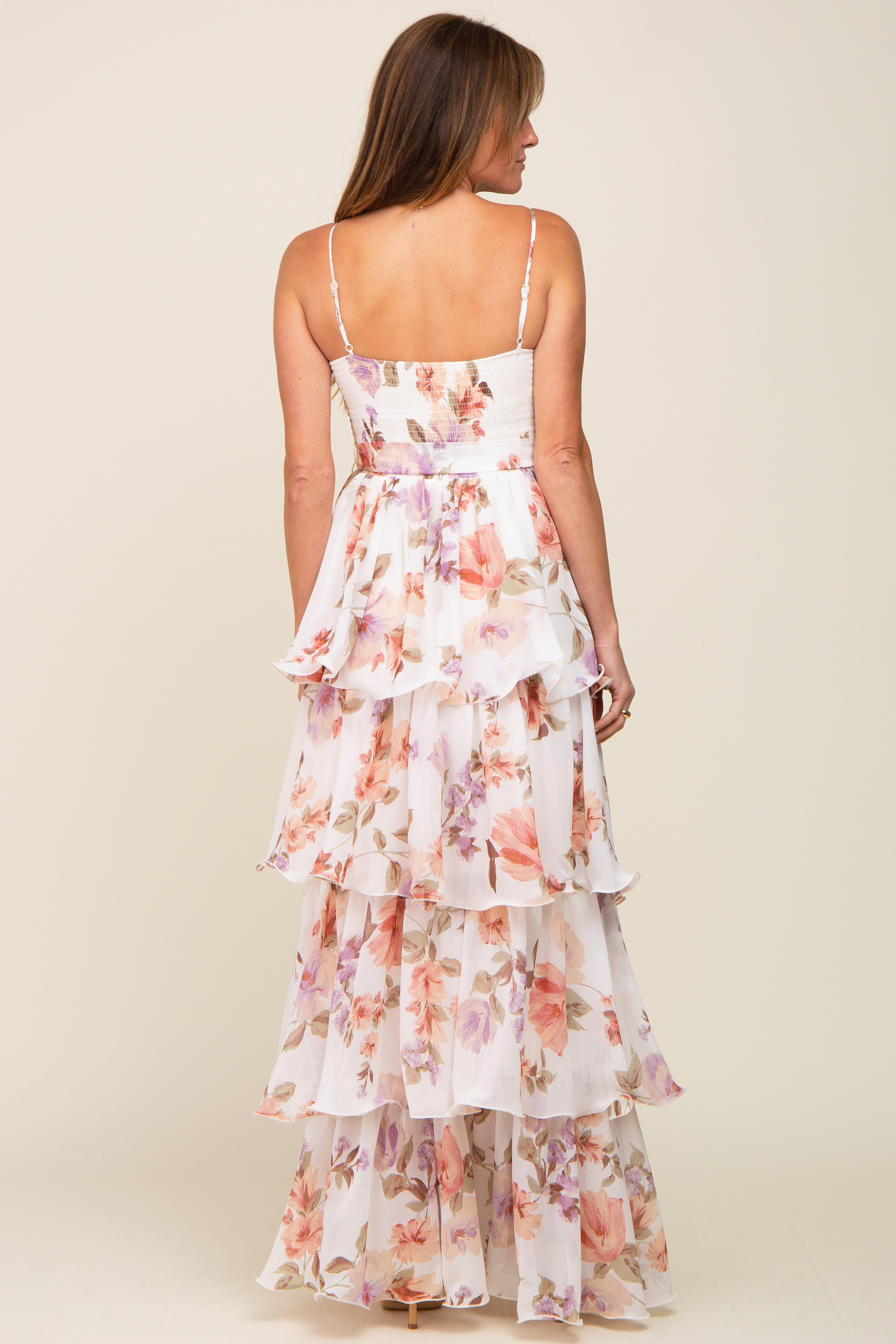 Lavender Floral Smocked Ruffle Tiered Maxi Dress sold by Pinkblush product image thumbnail 3