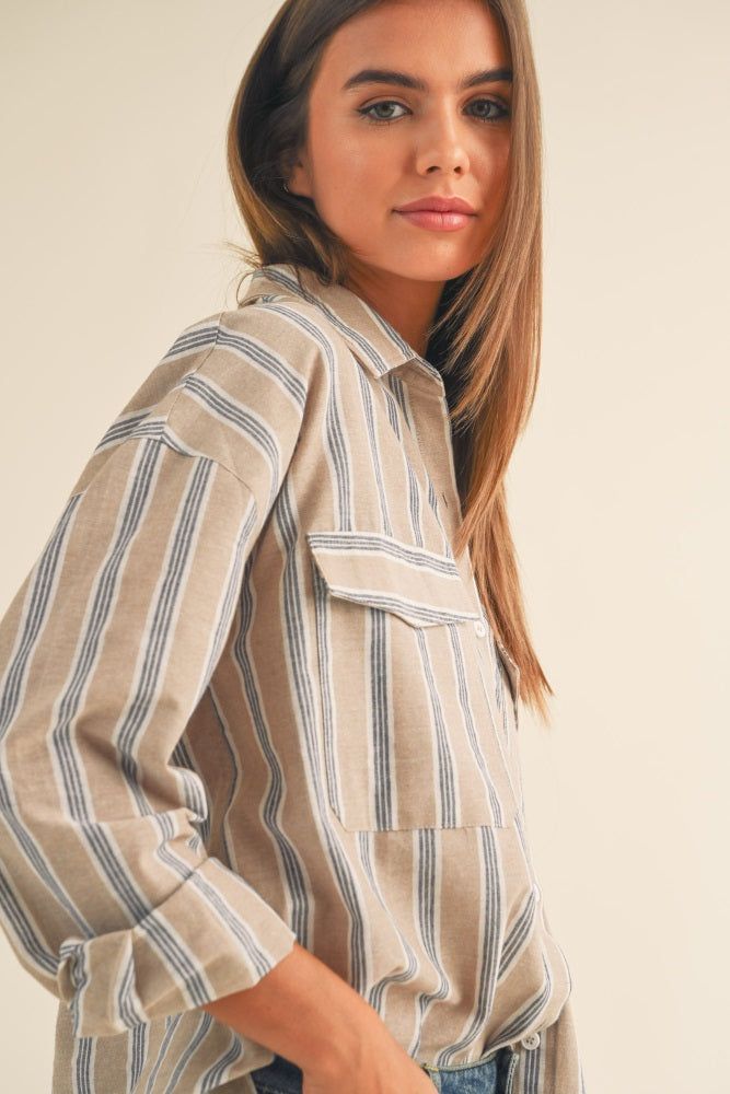 Taupe Striped Button Up Top sold by Pinkblush product image thumbnail 5