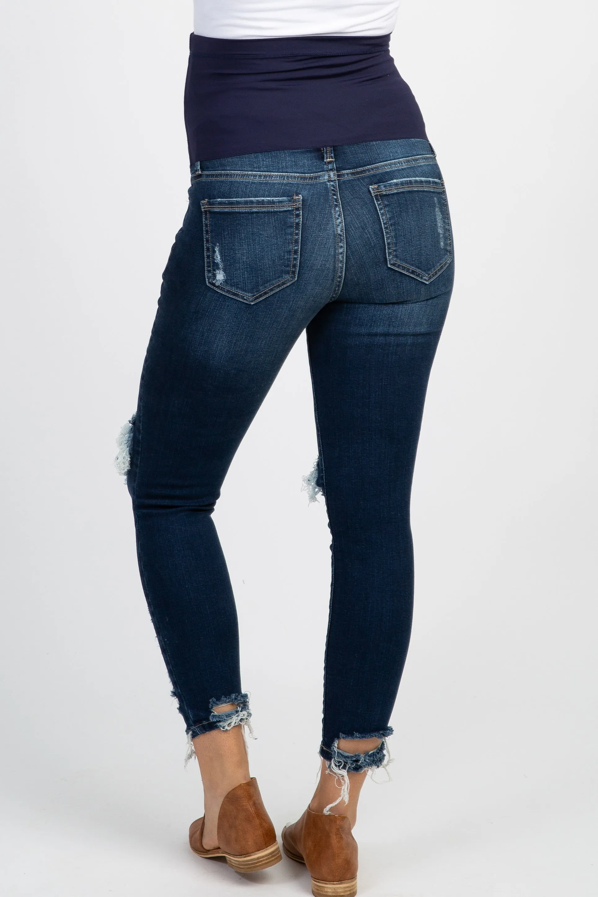 Navy Distressed Raw Cut Maternity Skinny Jeans sold by Pinkblush product image thumbnail 4