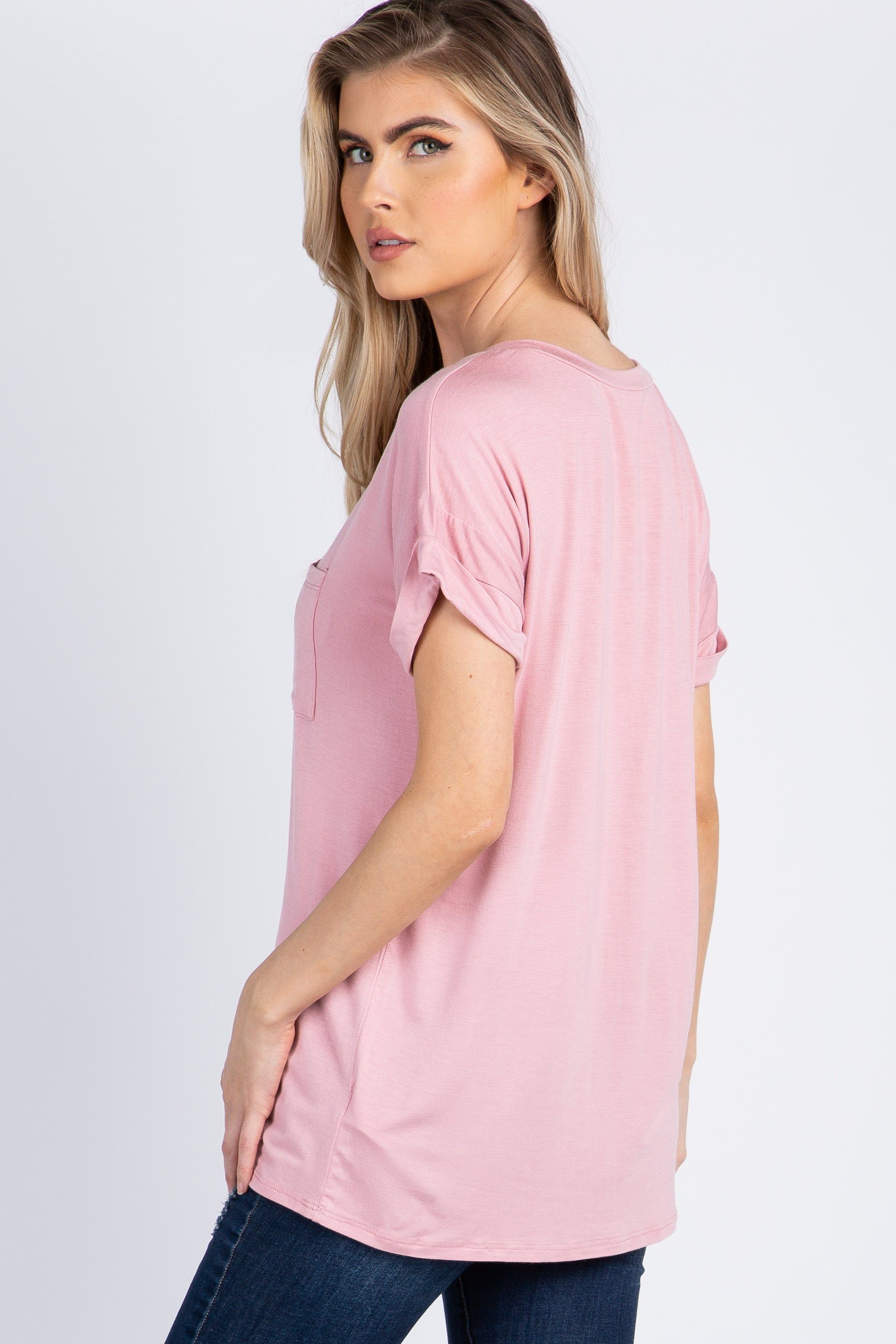 Pink V-Neck Pocket Accent Top sold by Pinkblush product image thumbnail 3