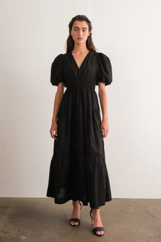 Black Puff Sleeve Midi Dress sold by Pinkblush