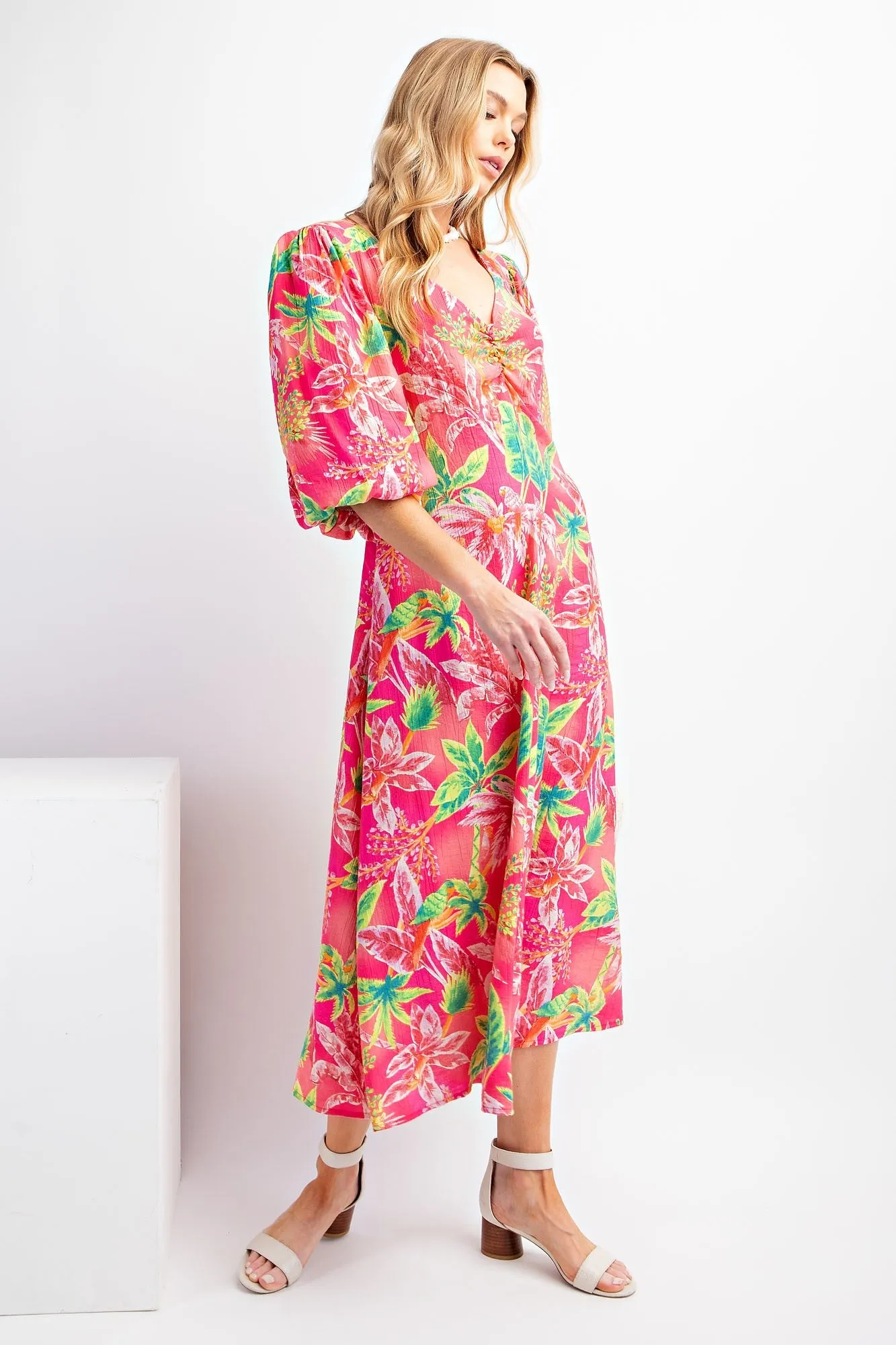 Fuchsia Tropical Print Midi Dress sold by Pinkblush product image thumbnail 2