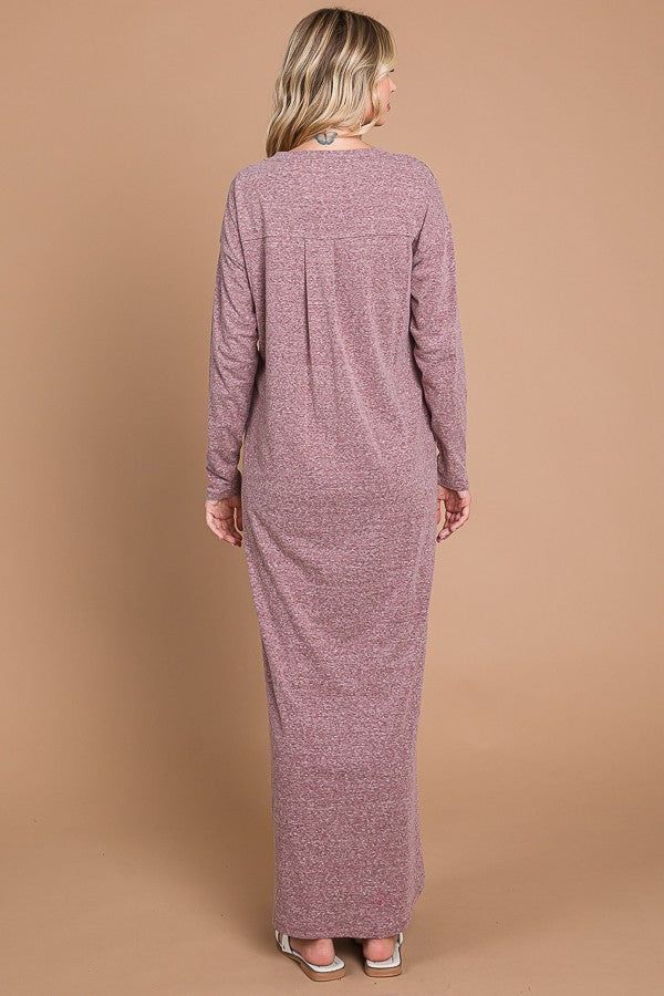 Plum Heathered Pocketed Long Sleeve Maxi Dress sold by Pinkblush product image thumbnail 3