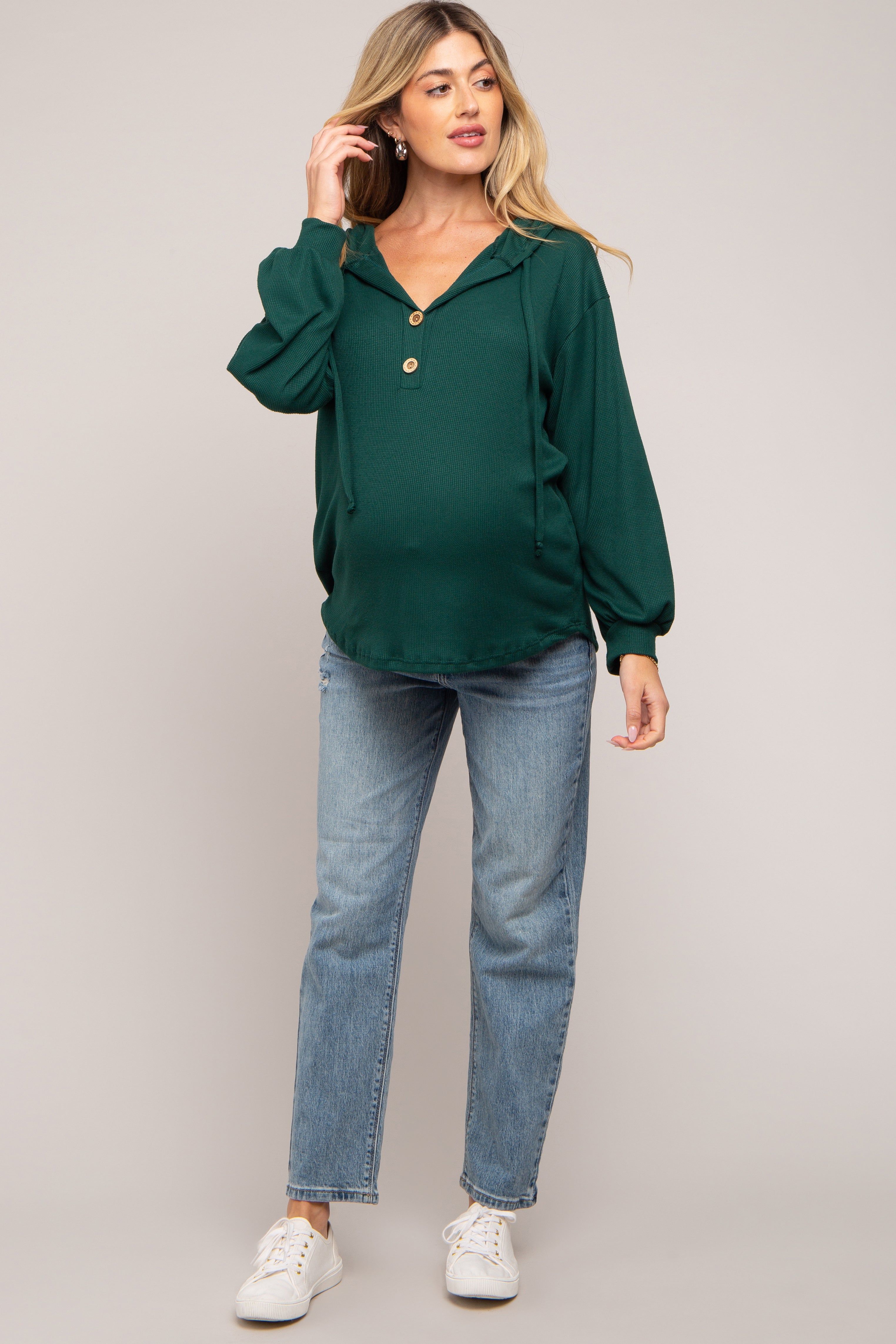 Forest Green Button Accent Hooded Maternity Henley Top sold by Pinkblush product image thumbnail 4