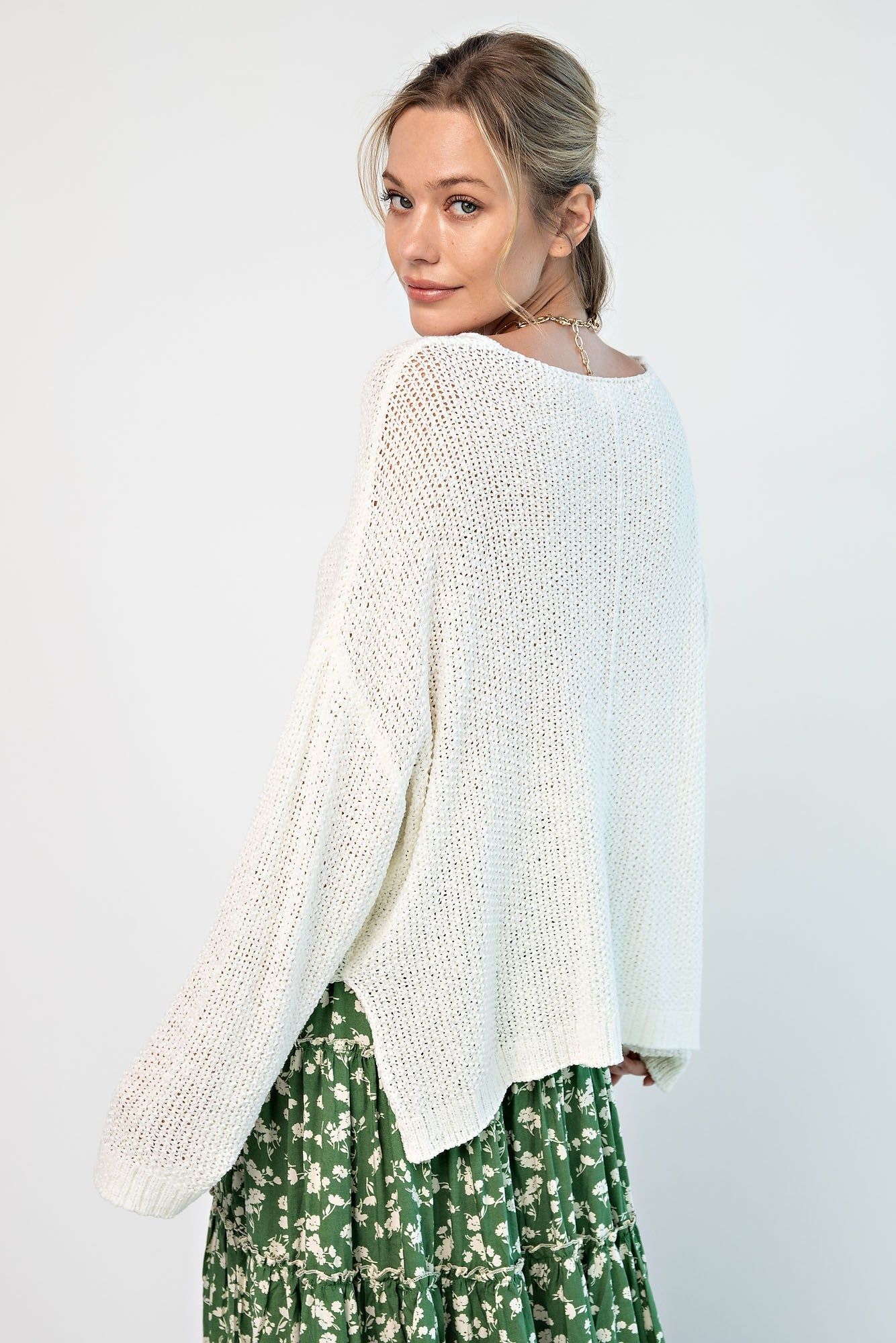 White V Neck Knitted Pullover Sweater sold by Pinkblush product image thumbnail 2