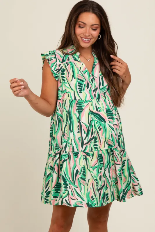 Green Printed Ruffle Sleeve Maternity Dress sold by Pinkblush