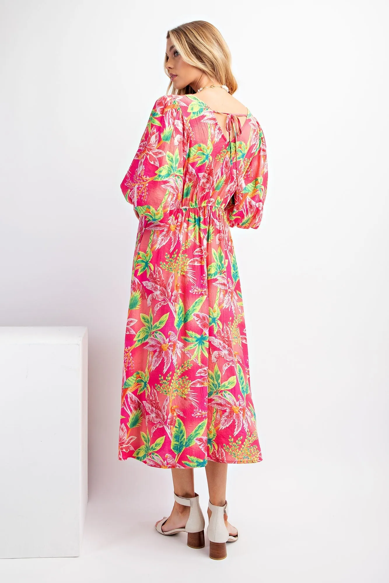 Fuchsia Tropical Print Midi Dress sold by Pinkblush product image thumbnail 3