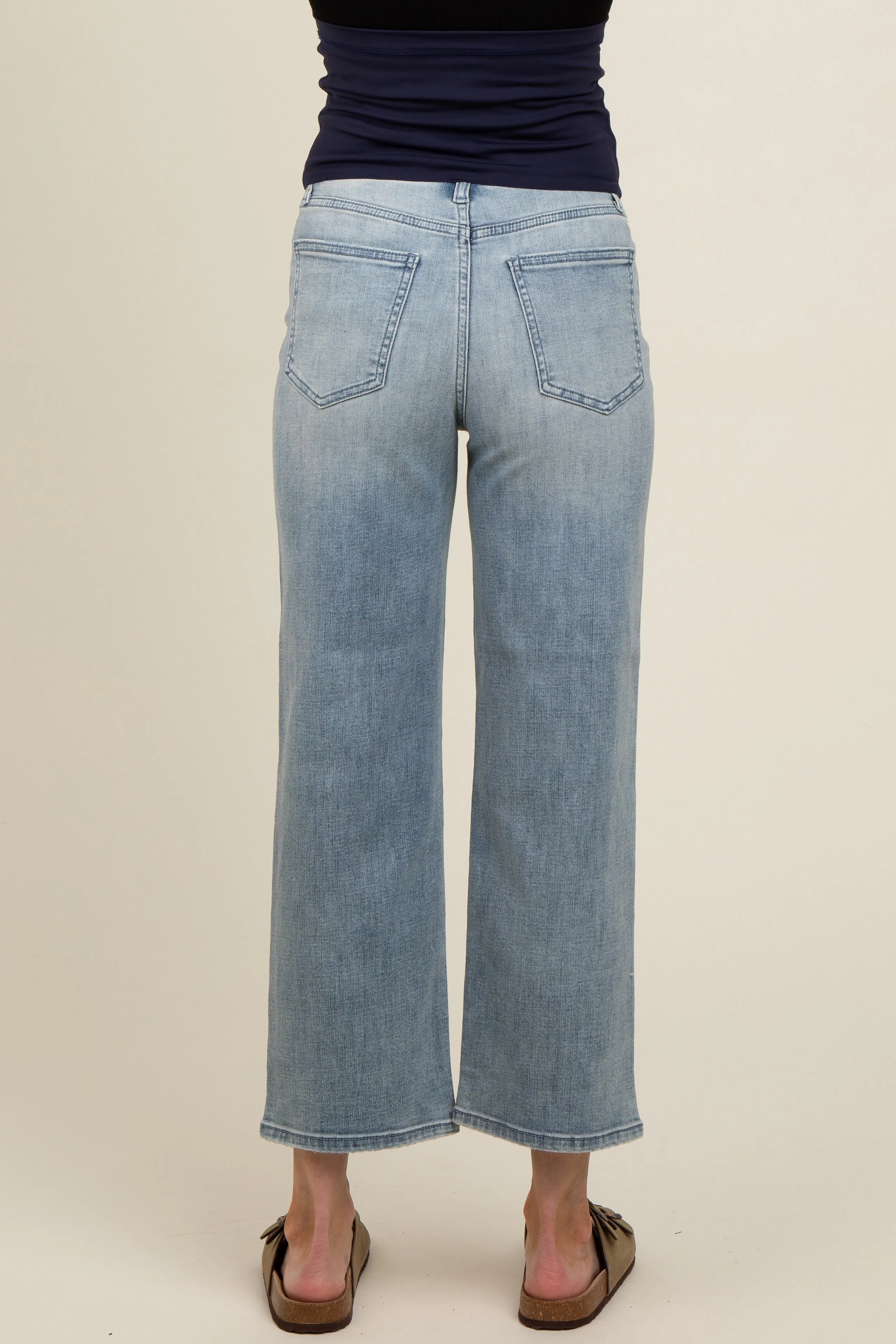 Light Blue Distressed Maternity Wide Leg Ankle Crop Jeans sold by Pinkblush product image thumbnail 5