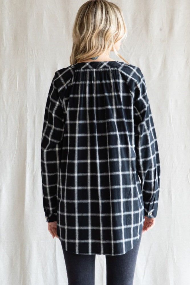 Black Plaid Button Down Long Sleeve Top sold by Pinkblush product image thumbnail 2