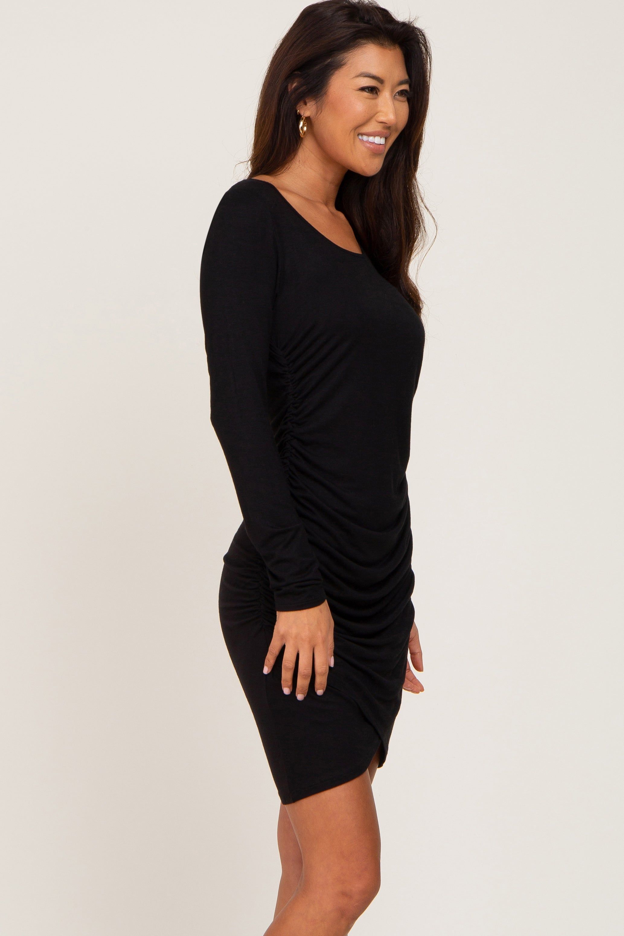 Black Long Sleeve Ruched Dress sold by Pinkblush product image thumbnail 2