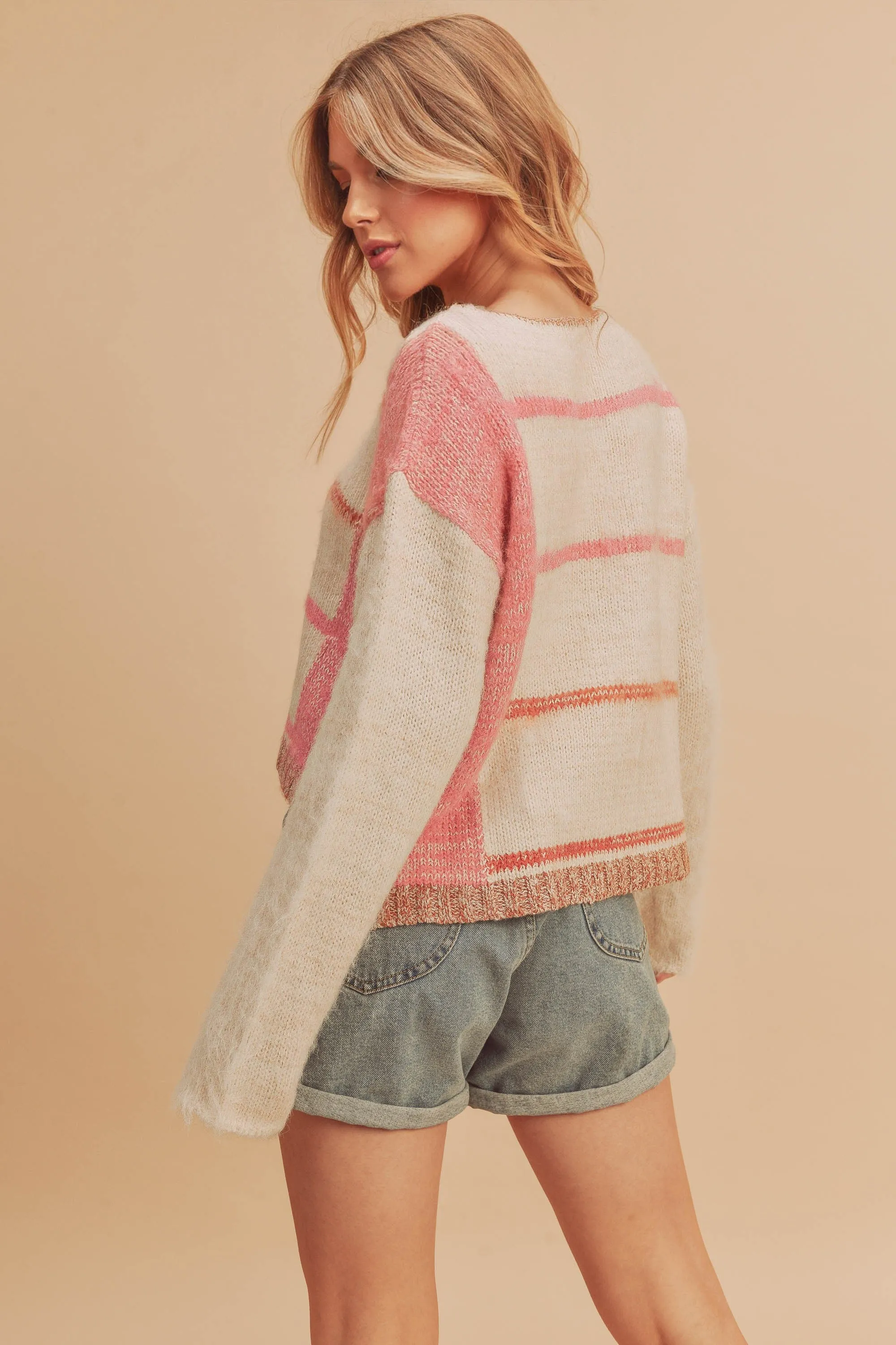 White Pink Knit Stripe Pullover Sweater sold by Pinkblush product image thumbnail 3