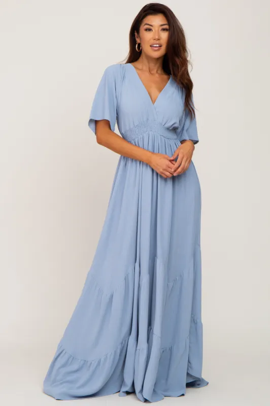 Light Blue Deep V-Neck Maxi Dress sold by Pinkblush