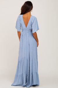 Light Blue Deep V-Neck Maxi Dress sold by Pinkblush