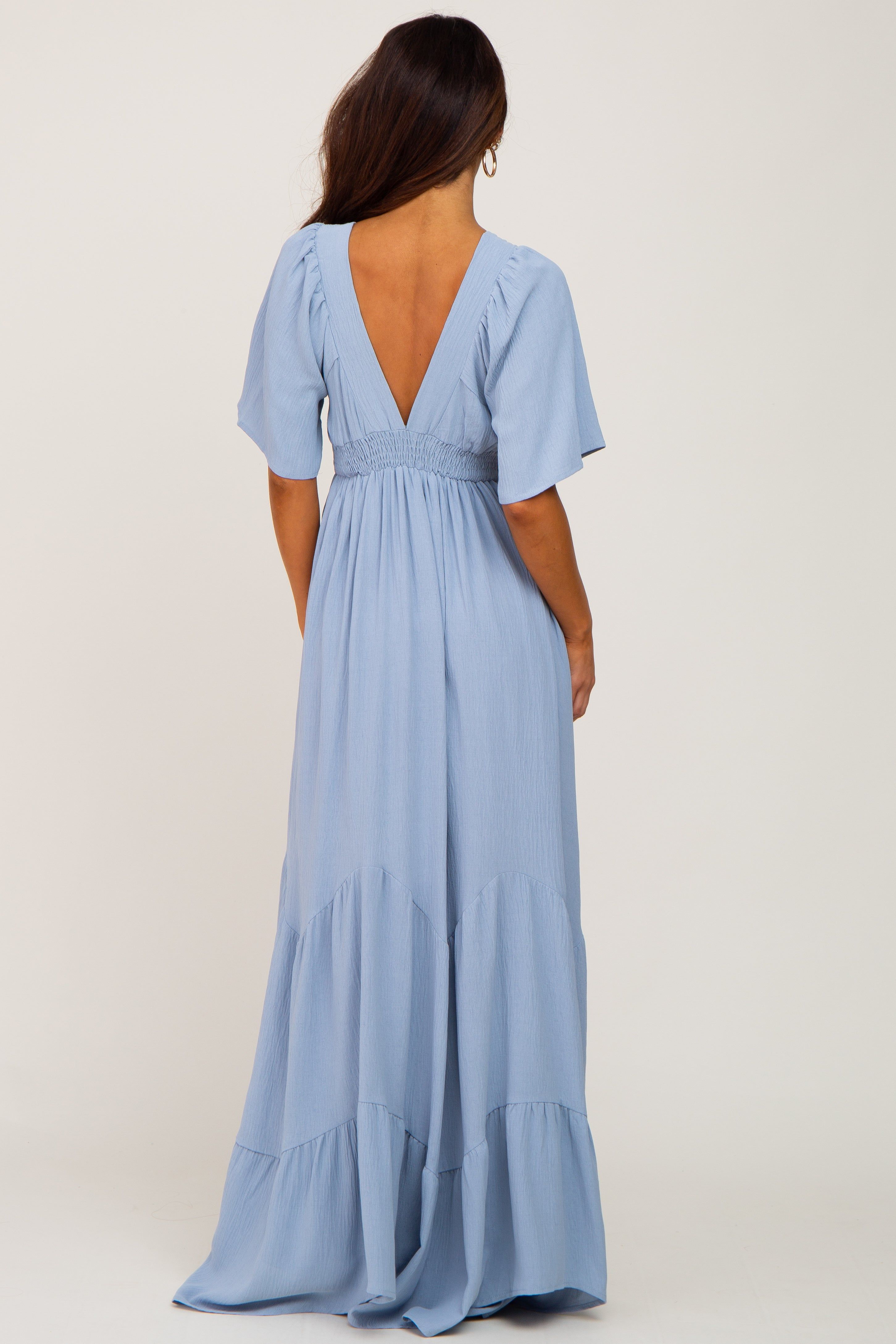 Light Blue Deep V-Neck Maxi Dress sold by Pinkblush product image thumbnail 3