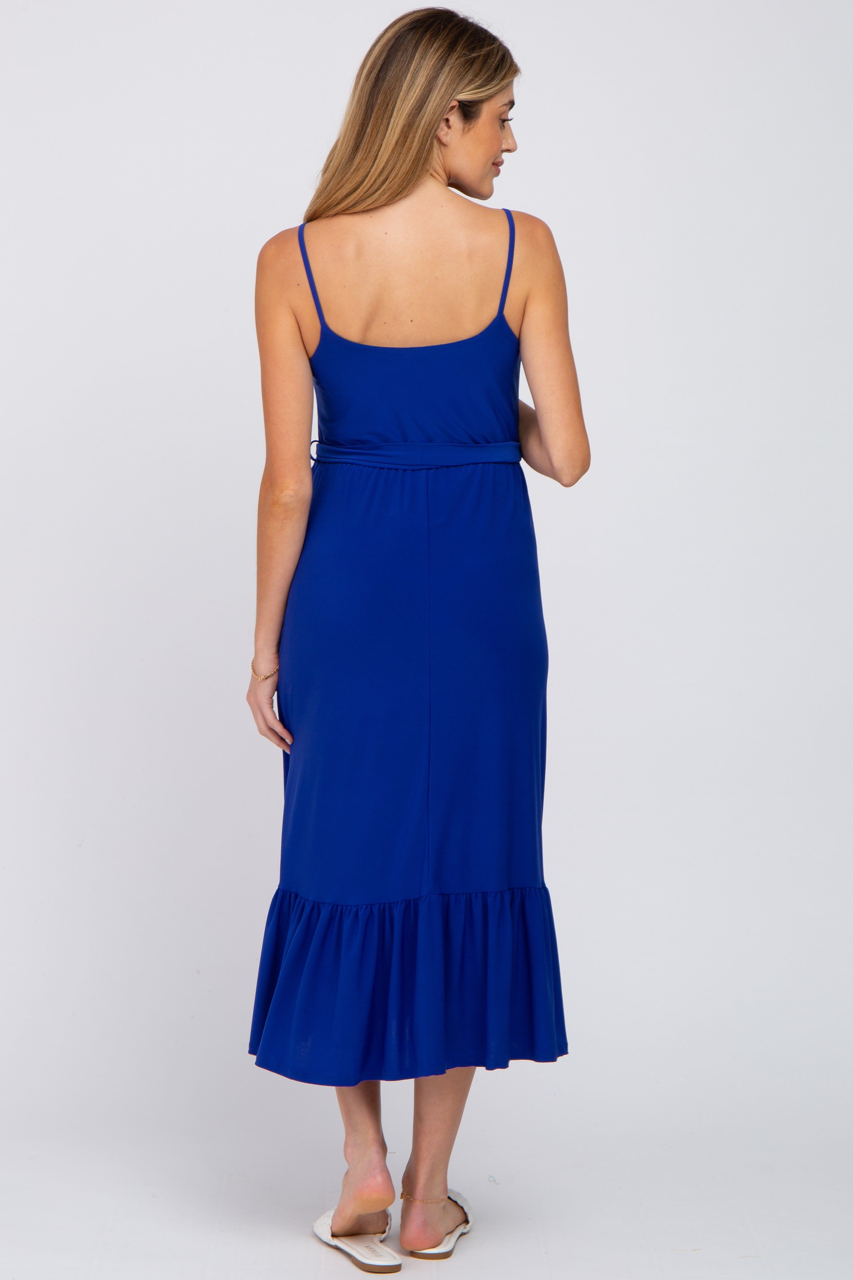 Royal Blue Waist Tie Ruffle Hem Maternity Midi Dress sold by Pinkblush product image thumbnail 3
