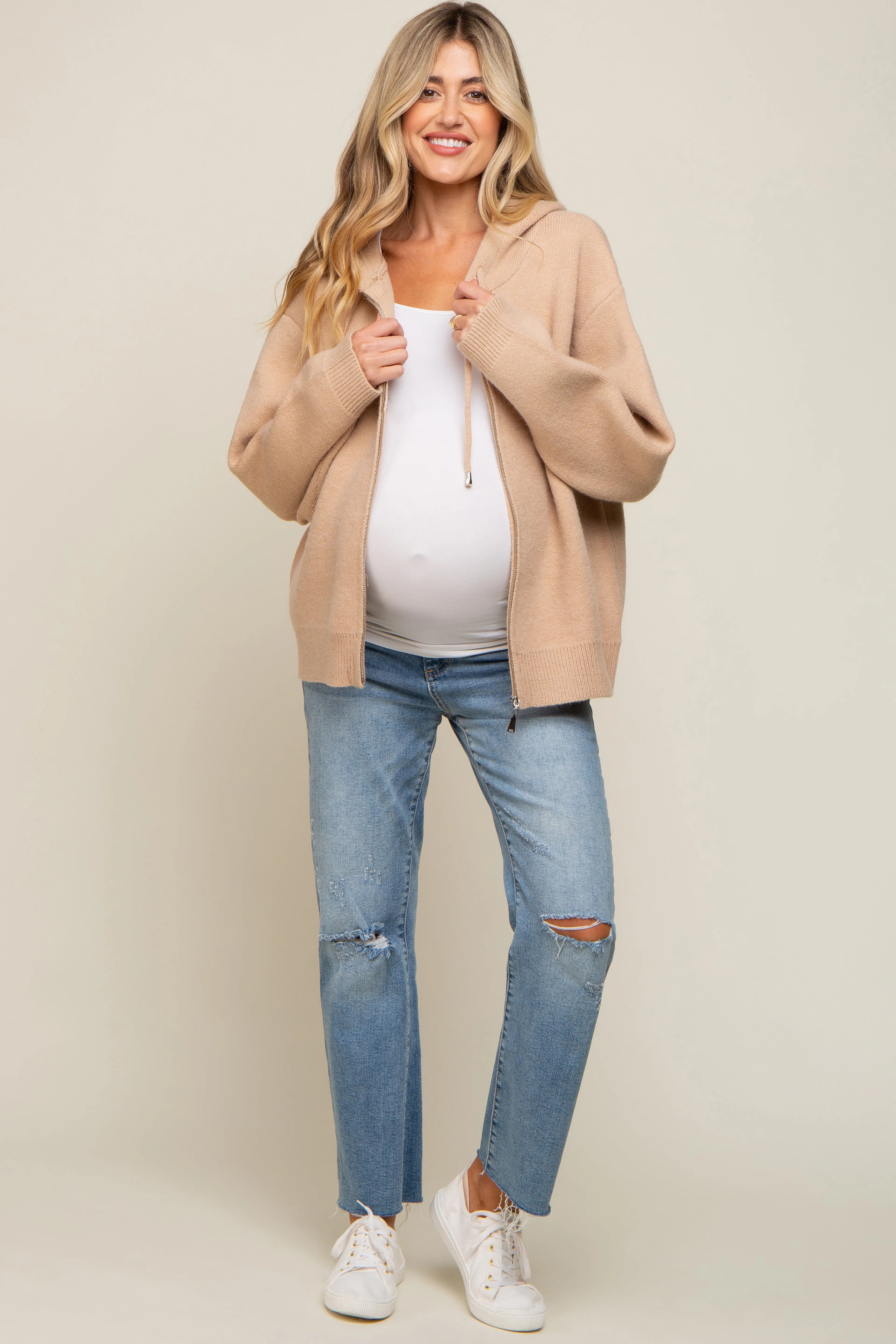Taupe Zip Up Hooded Maternity Cardigan sold by Pinkblush product image thumbnail 5