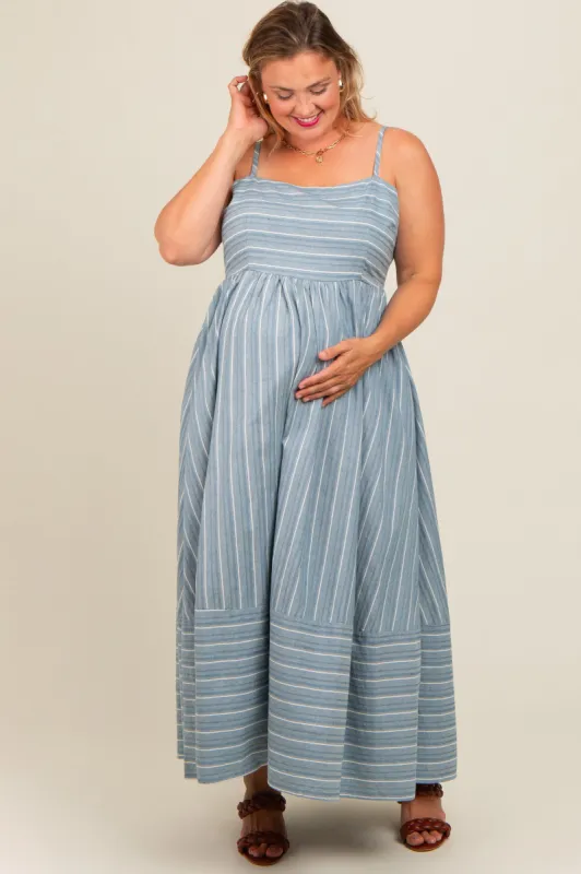 Blue Striped Cutout Back Maternity Plus Maxi Dress sold by Pinkblush