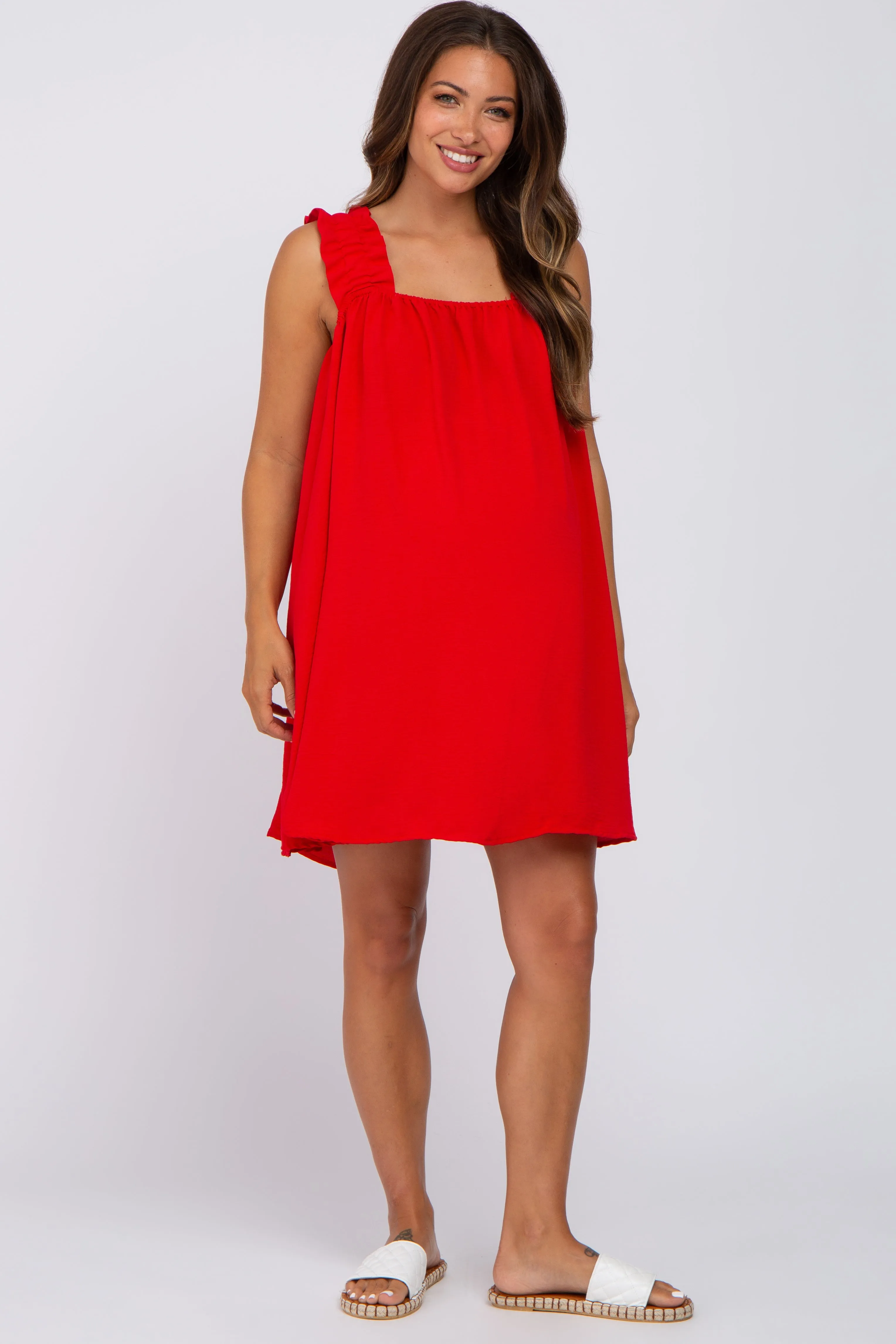 Red Sleeveless Ruffle Strap Maternity Dress sold by Pinkblush product image thumbnail 4