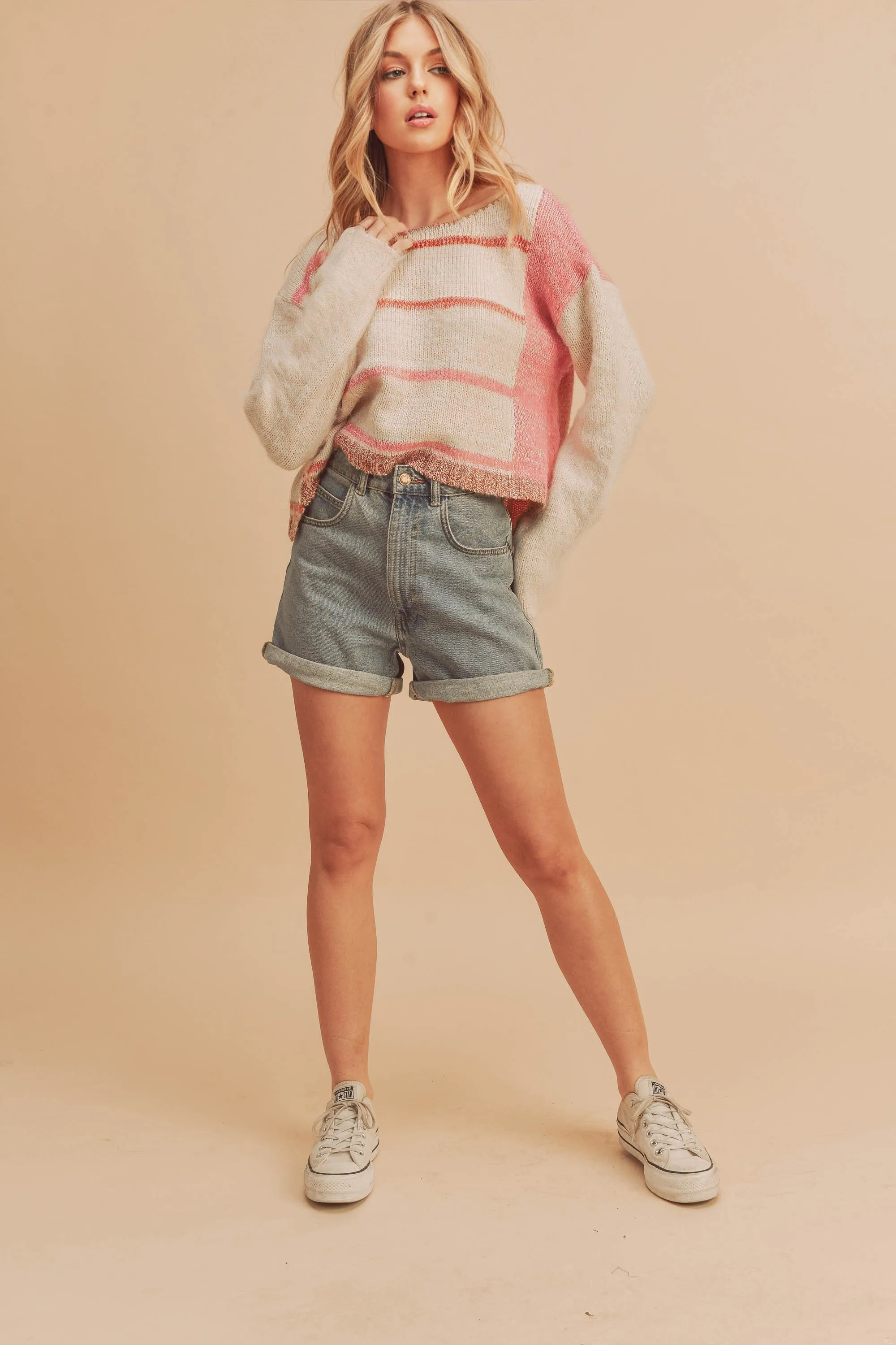 White Pink Knit Stripe Pullover Sweater sold by Pinkblush product image thumbnail 4