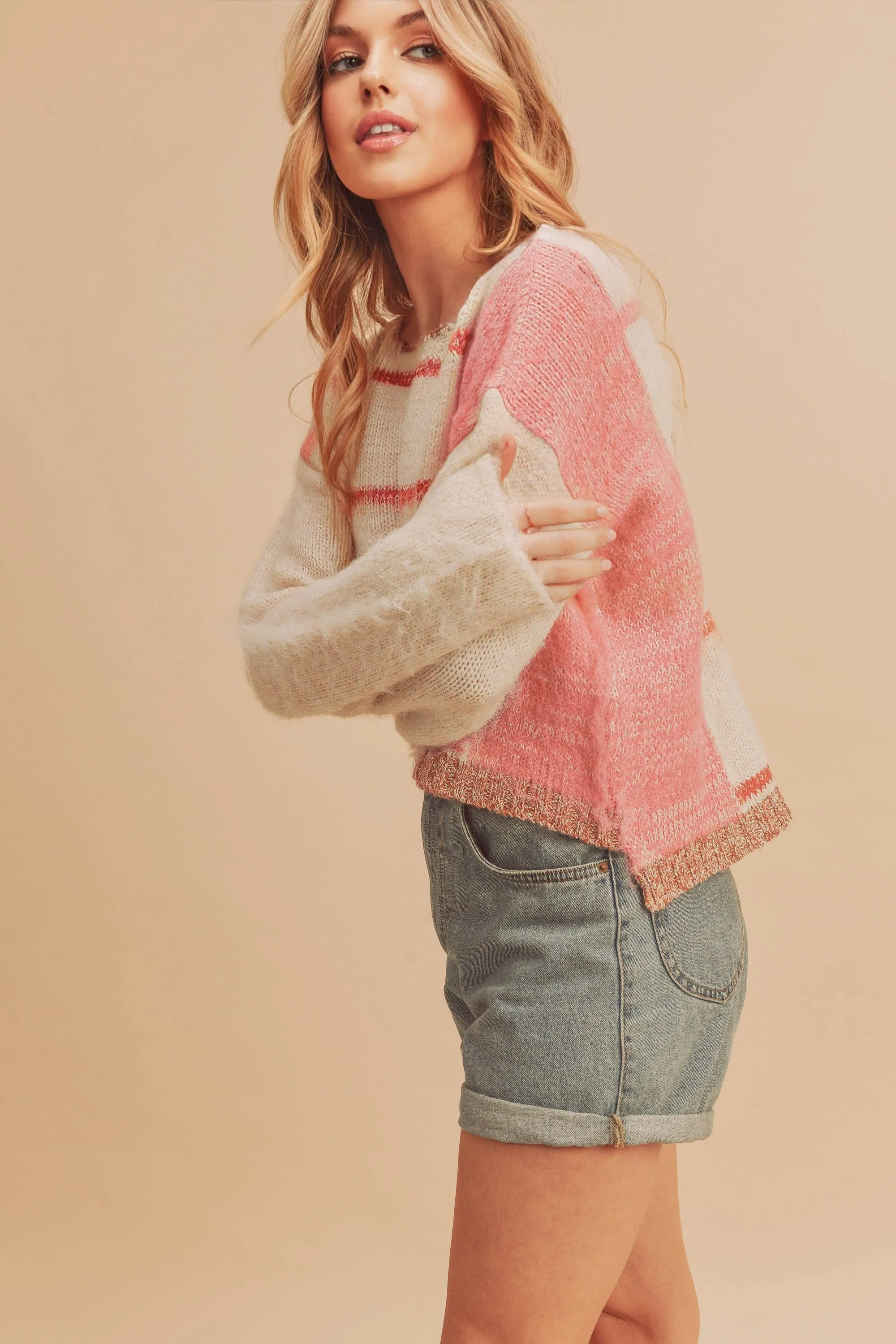 White Pink Knit Stripe Pullover Sweater sold by Pinkblush product image thumbnail 2