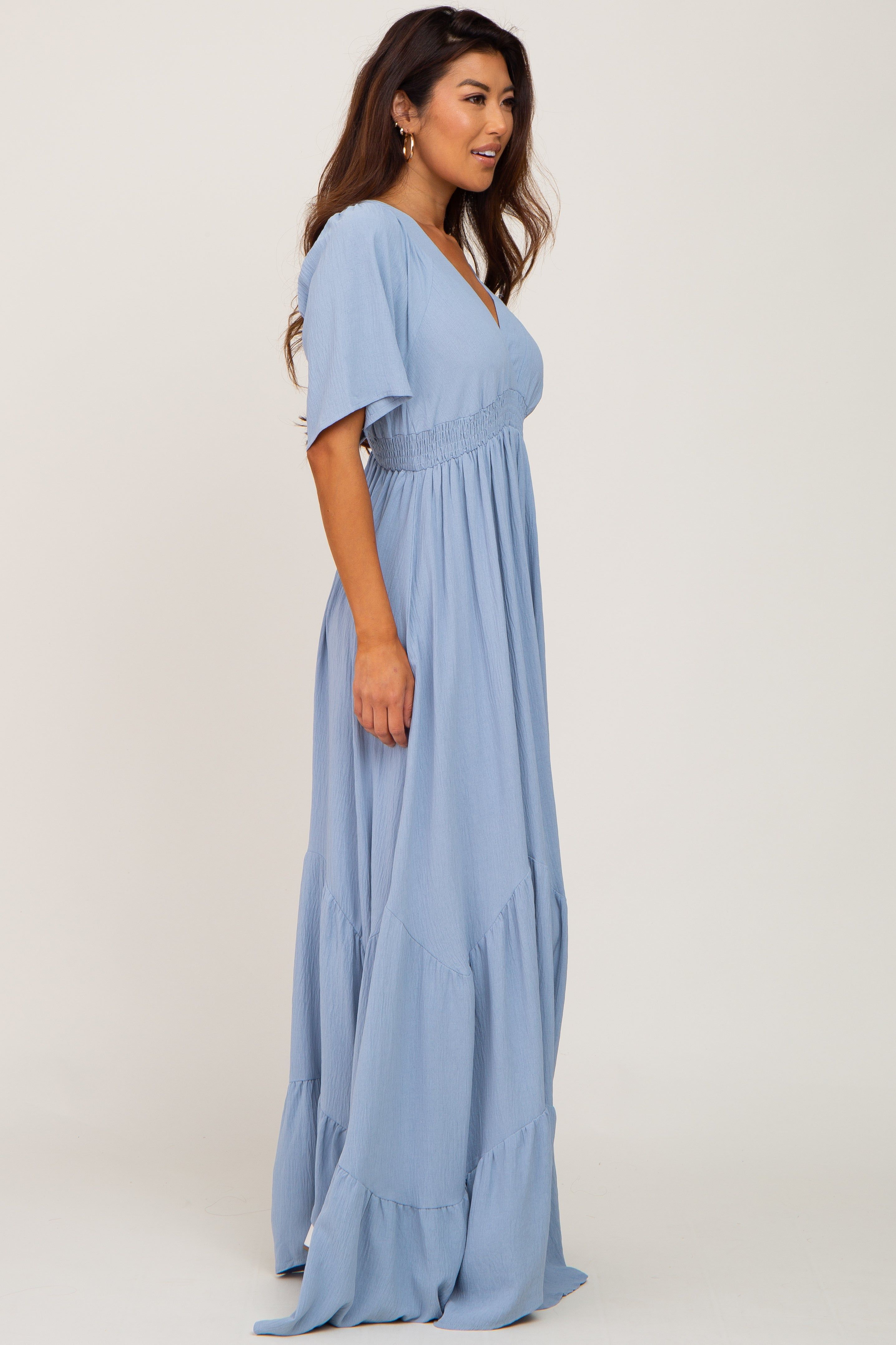 Light Blue Deep V-Neck Maxi Dress sold by Pinkblush product image thumbnail 2