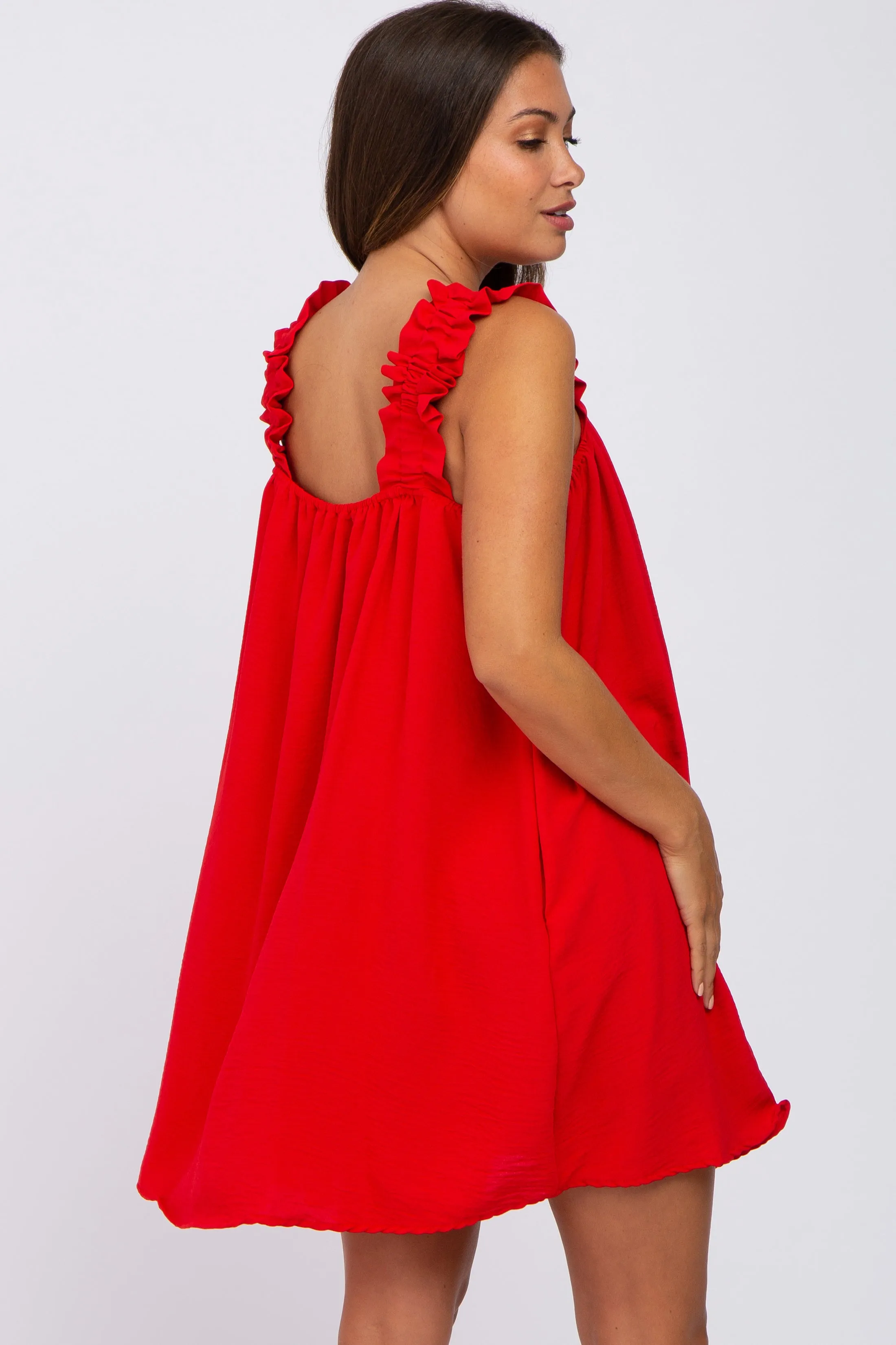 Red Sleeveless Ruffle Strap Maternity Dress sold by Pinkblush product image thumbnail 3