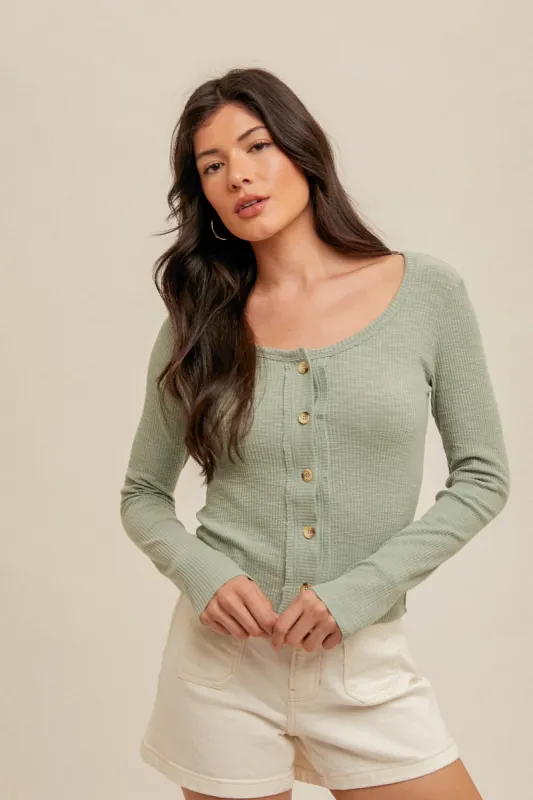 Sage Boat Neck Rib Cardigan sold by Pinkblush