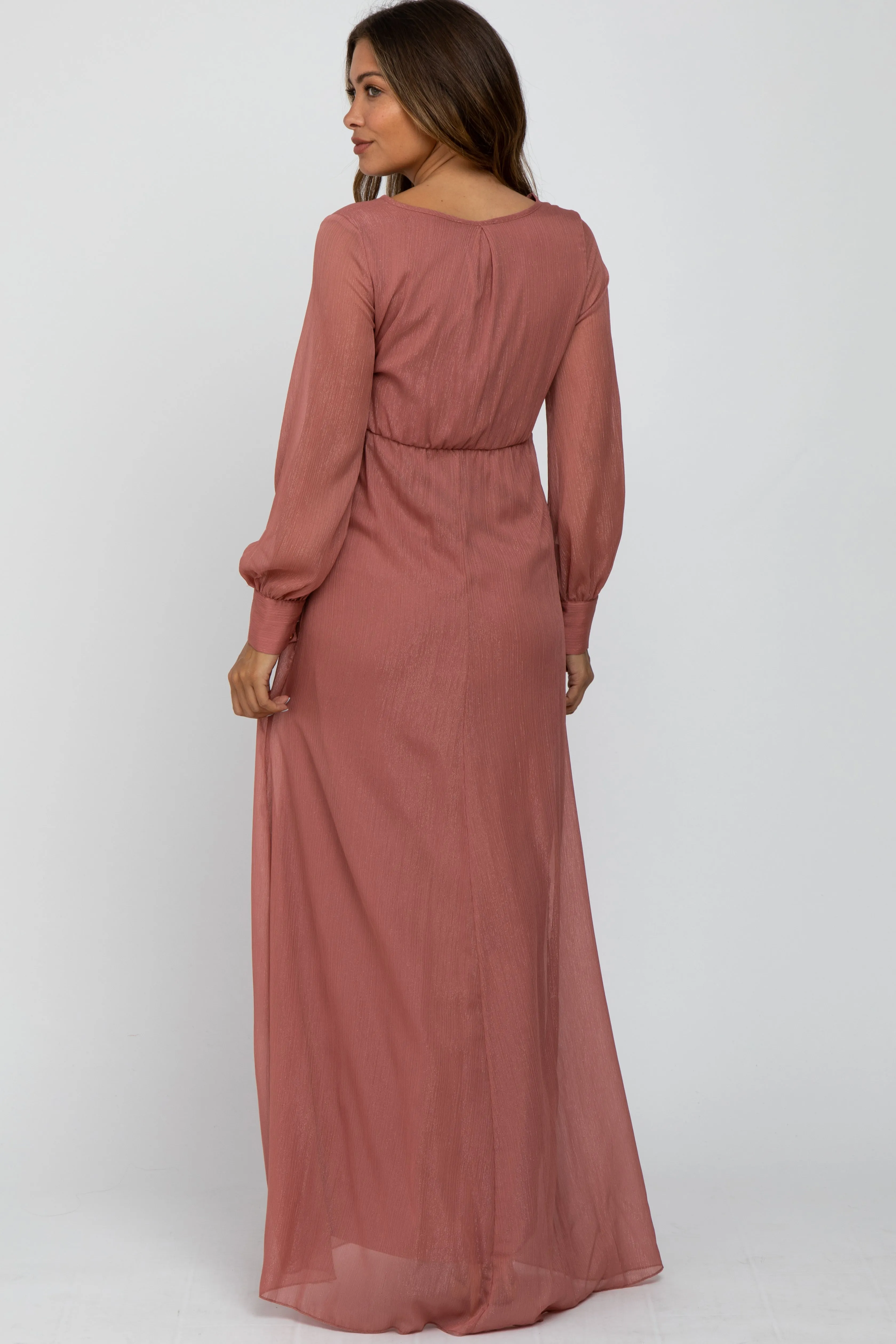 Pink Metallic Chiffon Maternity Maxi Dress sold by Pinkblush product image thumbnail 3