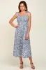 Light Blue Floral Smocked Shoulder Tie Midi Dress sold by Pinkblush
