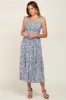 Light Blue Floral Smocked Shoulder Tie Midi Dress sold by Pinkblush
