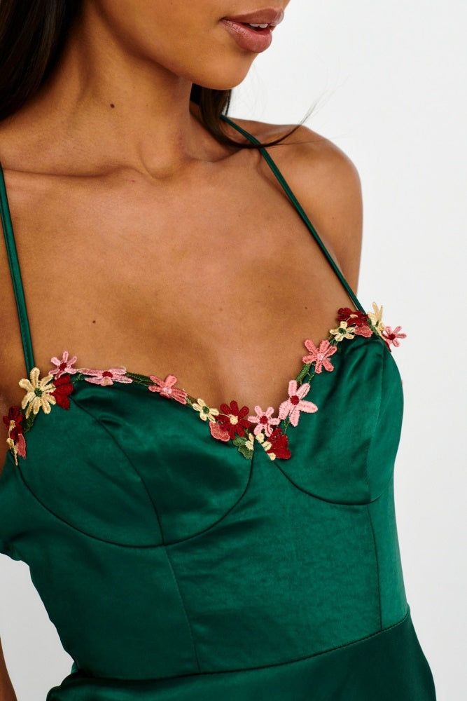 Forest Green Floral Embroidered V Neckline Maxi Dress sold by Pinkblush product image thumbnail 3