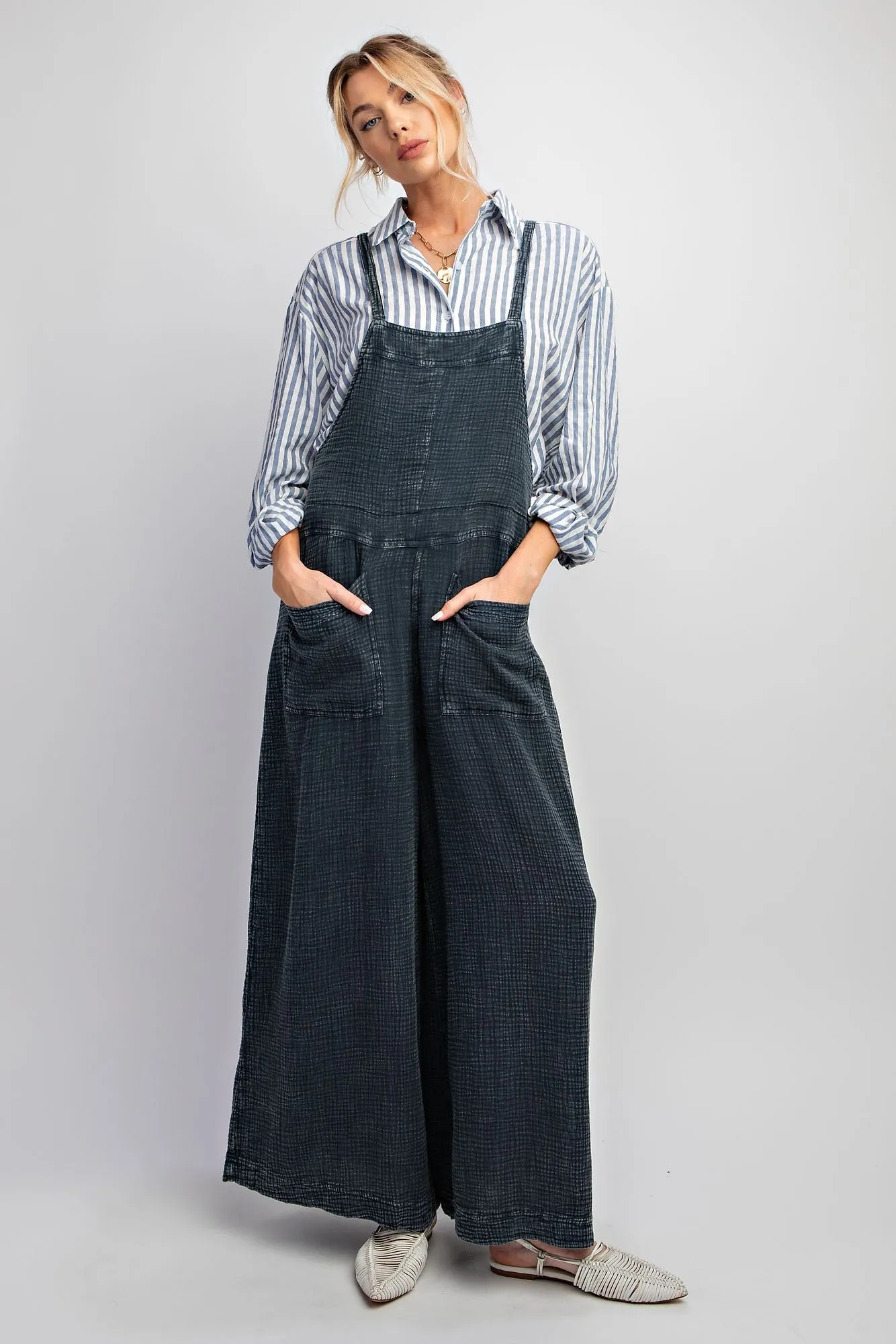 Faded Denim Washed Cotton Jumpsuit/Overalls sold by Pinkblush